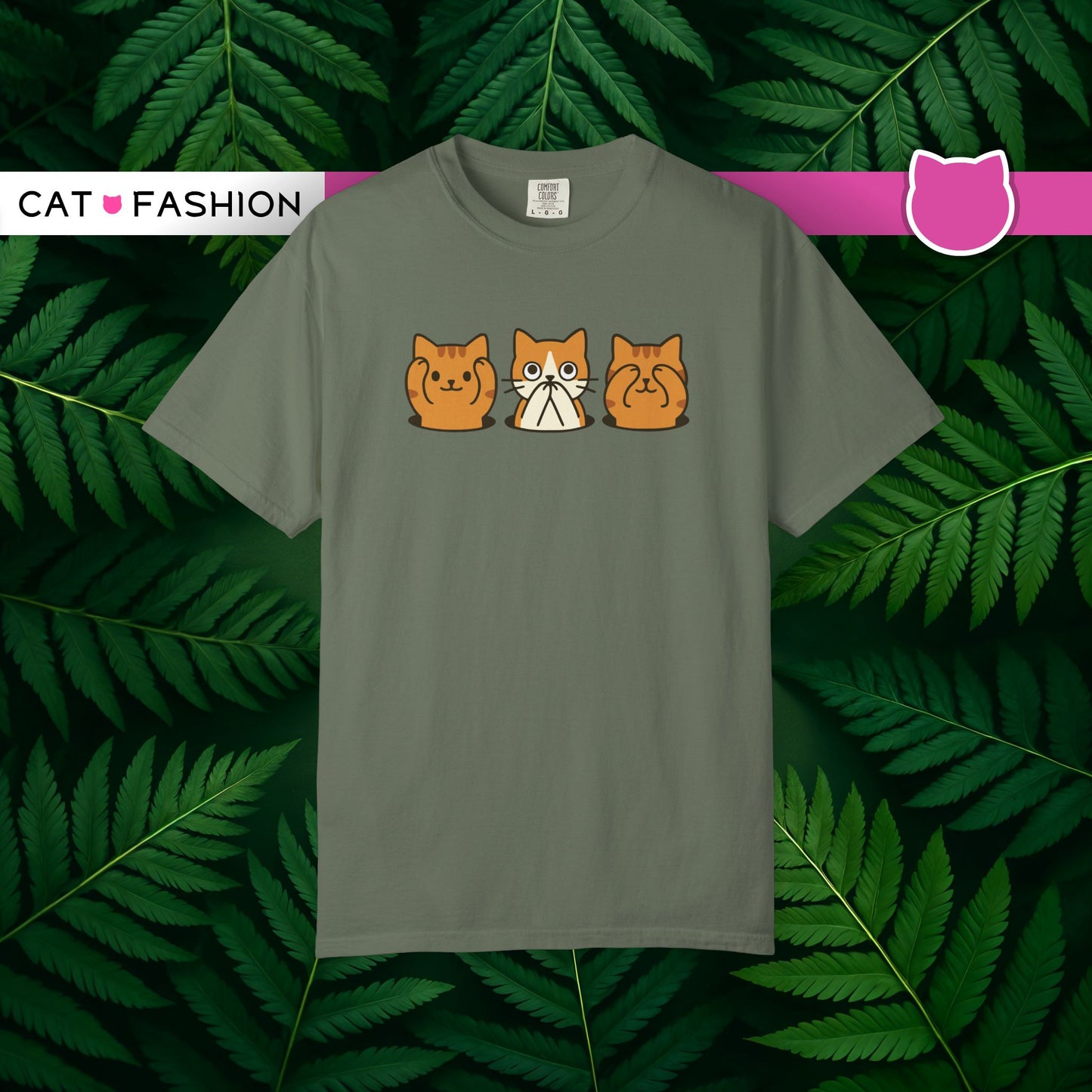 T-Shirt: Three Wise Cats - Funny See No Evil, Hear No Evil, Speak No Evil Kitty Tee - Cute Unisex Shirt for Cat Lovers
