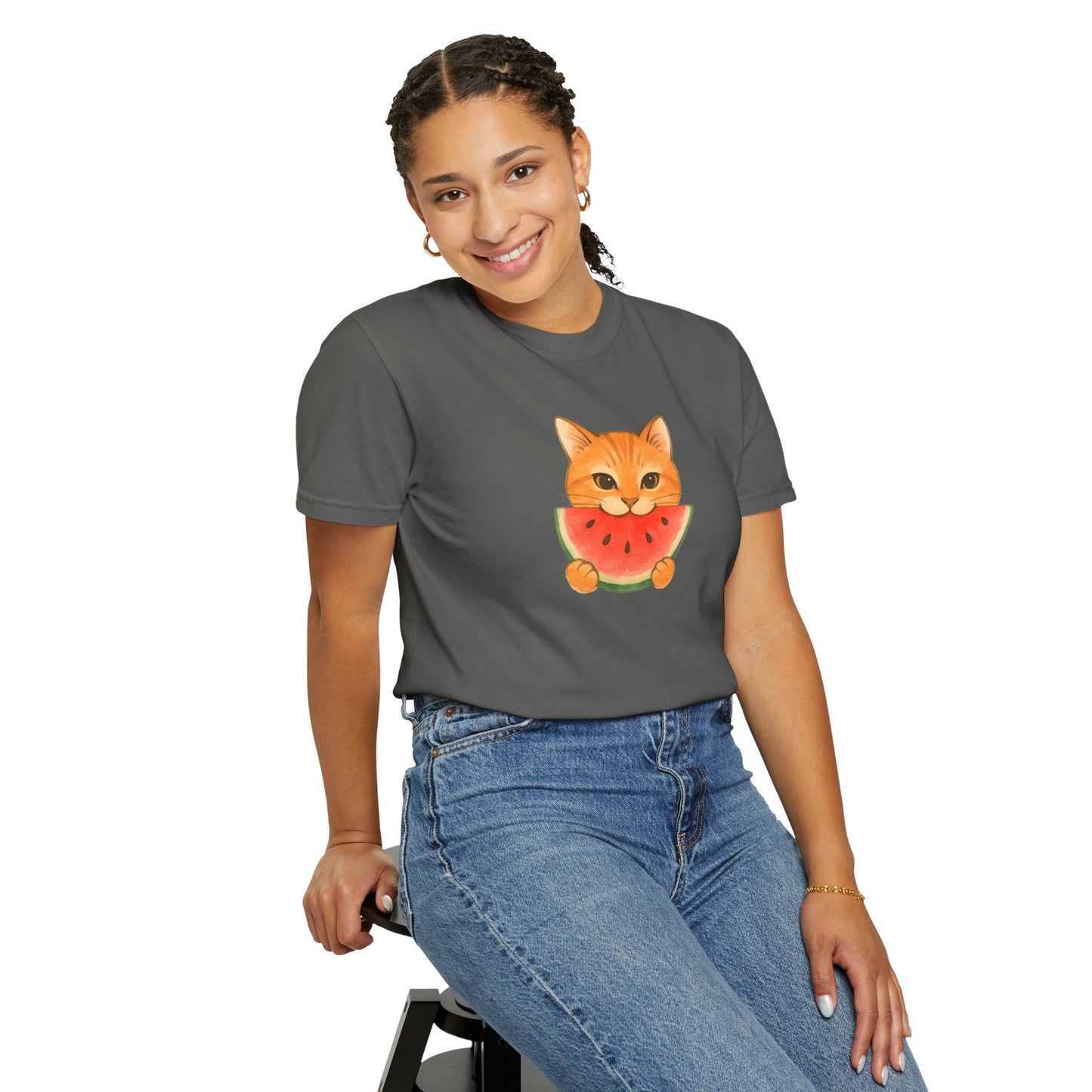 T-Shirt: Cat & Watermelon– Cute Watermelon Cat Graphic Tee – Fun Summer Fruit Unisex Shirt for Cat Lovers & Whimsical Vibes