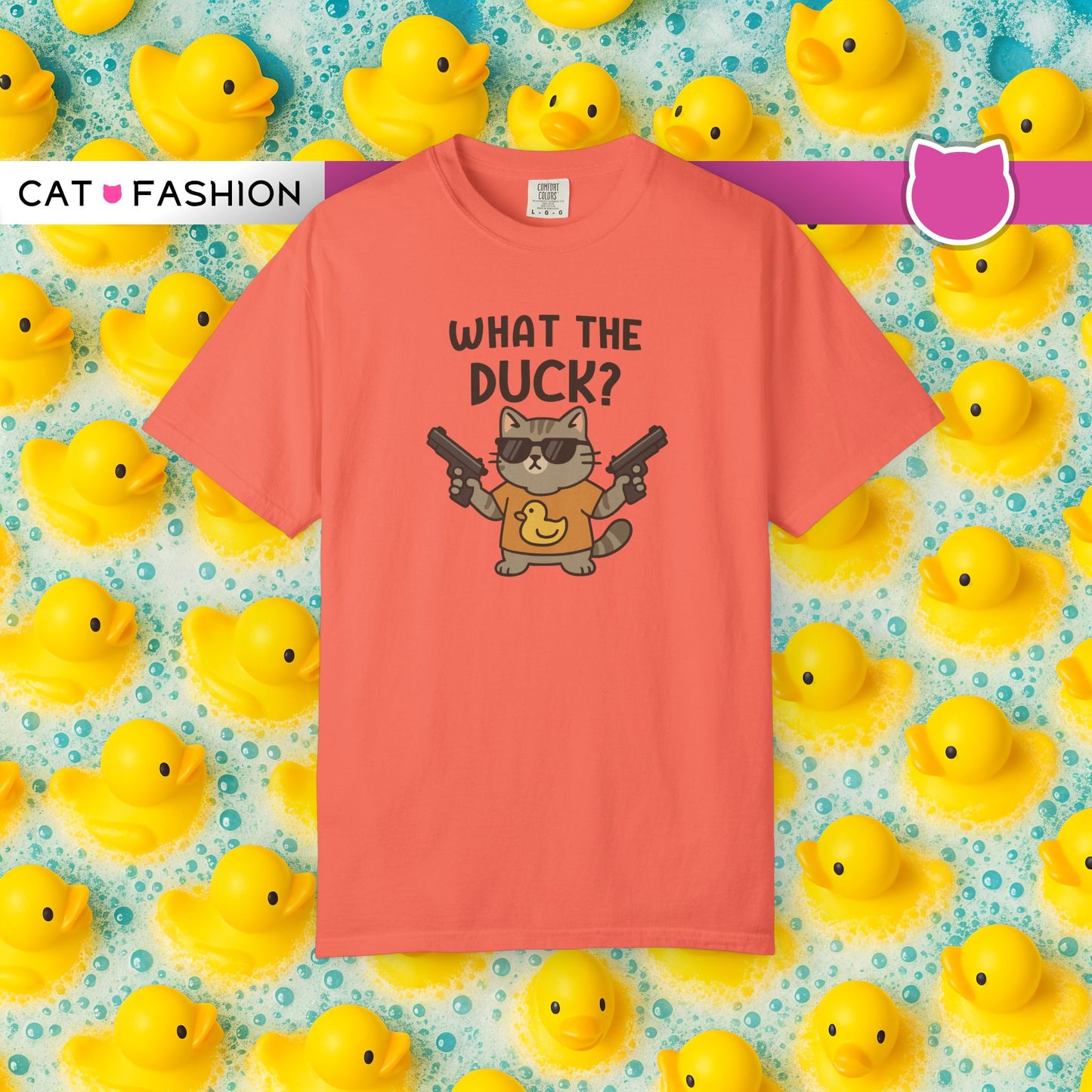 T-Shirt: What The Duck? - Funny Armed Cat Meme Graphic Tee - Humorous Unisex Shirt for Cat Lovers & Internet Humor Fans