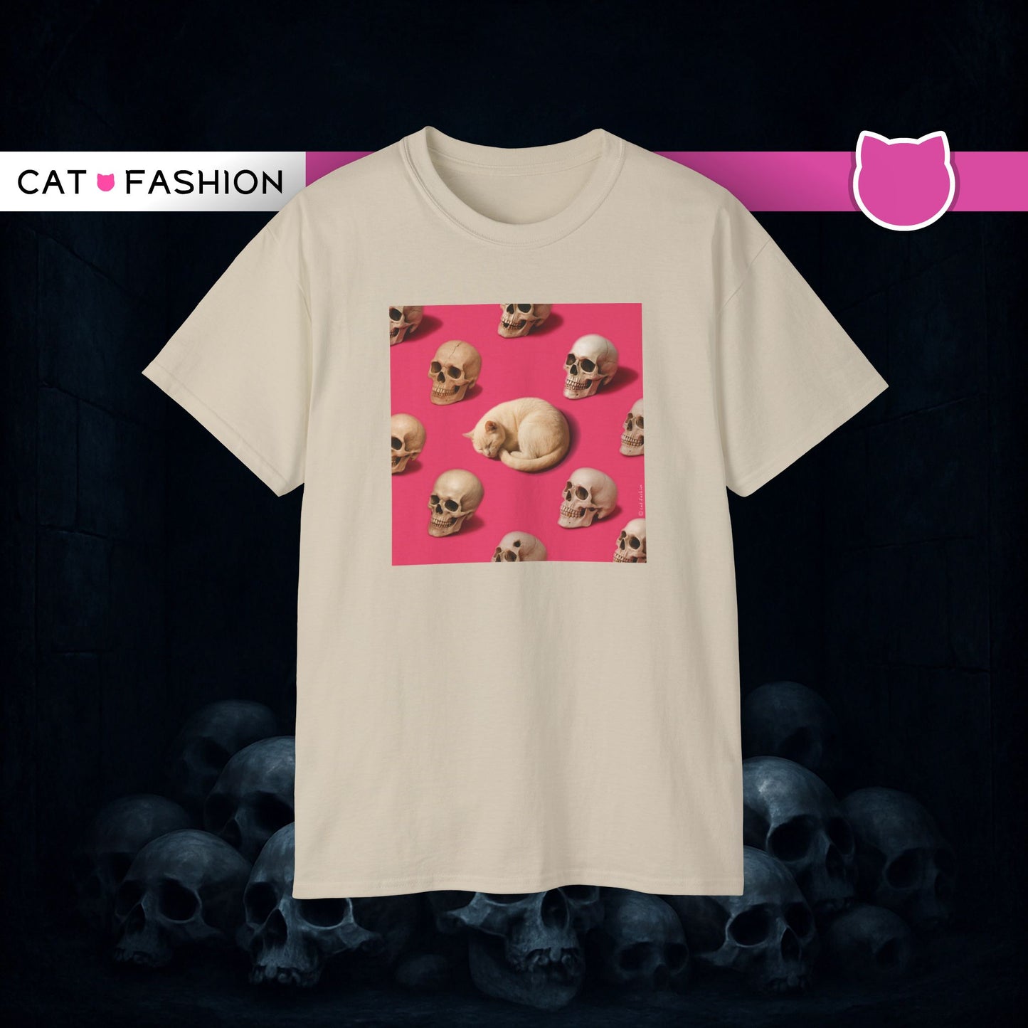 T-Shirt: The Cat and His Former Owners – Dark Humor Cat Graphic Tee – Funny Spooky Skull Unisex Shirt for Gothic Vibes