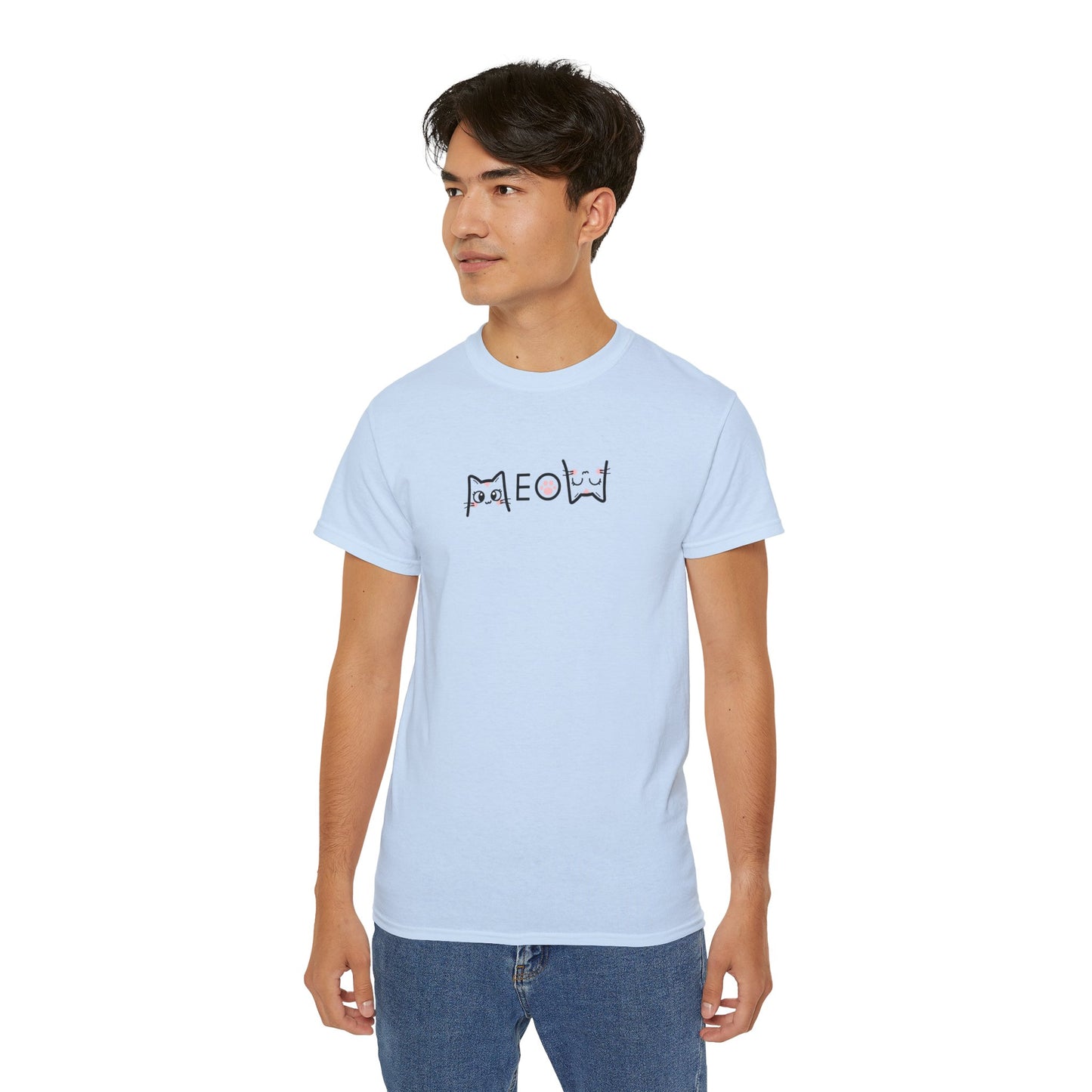 T-Shirt: Simple MEOW – Minimalist Cat Lettering Graphic Tee – Cute Unisex Shirt for Everyday Casual Style