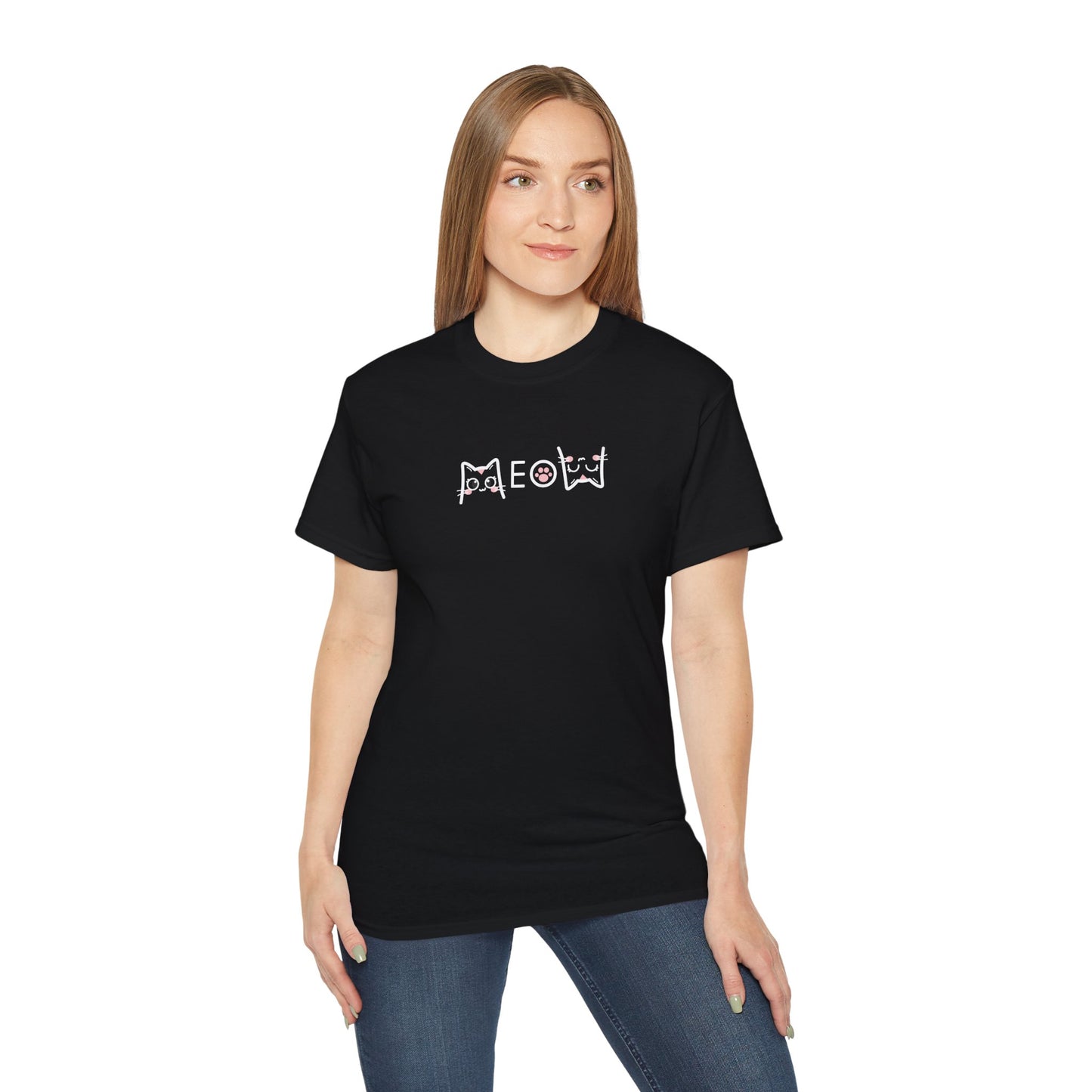 T-Shirt: Simple MEOW – Minimalist Cat Lettering Graphic Tee – Cute Unisex Shirt for Everyday Casual Style