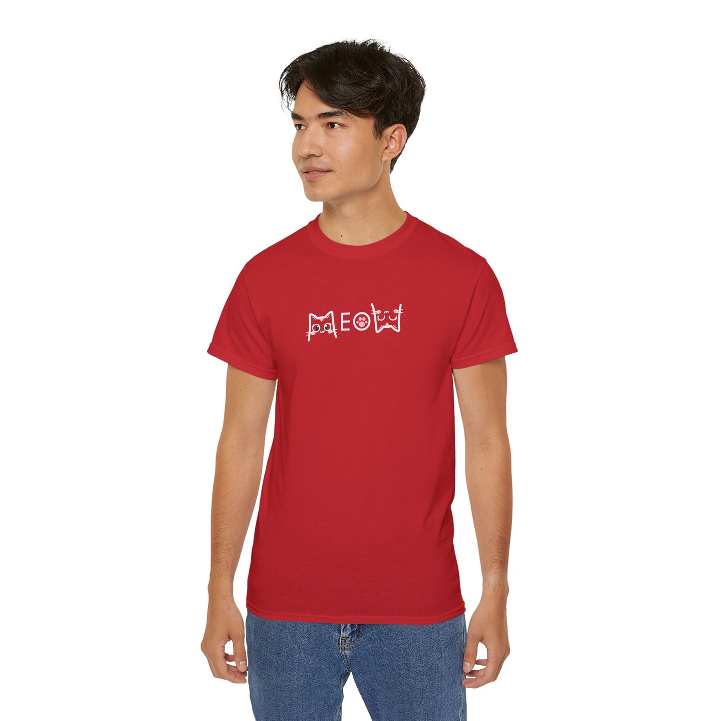 T-Shirt: Simple MEOW – Minimalist Cat Lettering Graphic Tee – Cute Unisex Shirt for Everyday Casual Style
