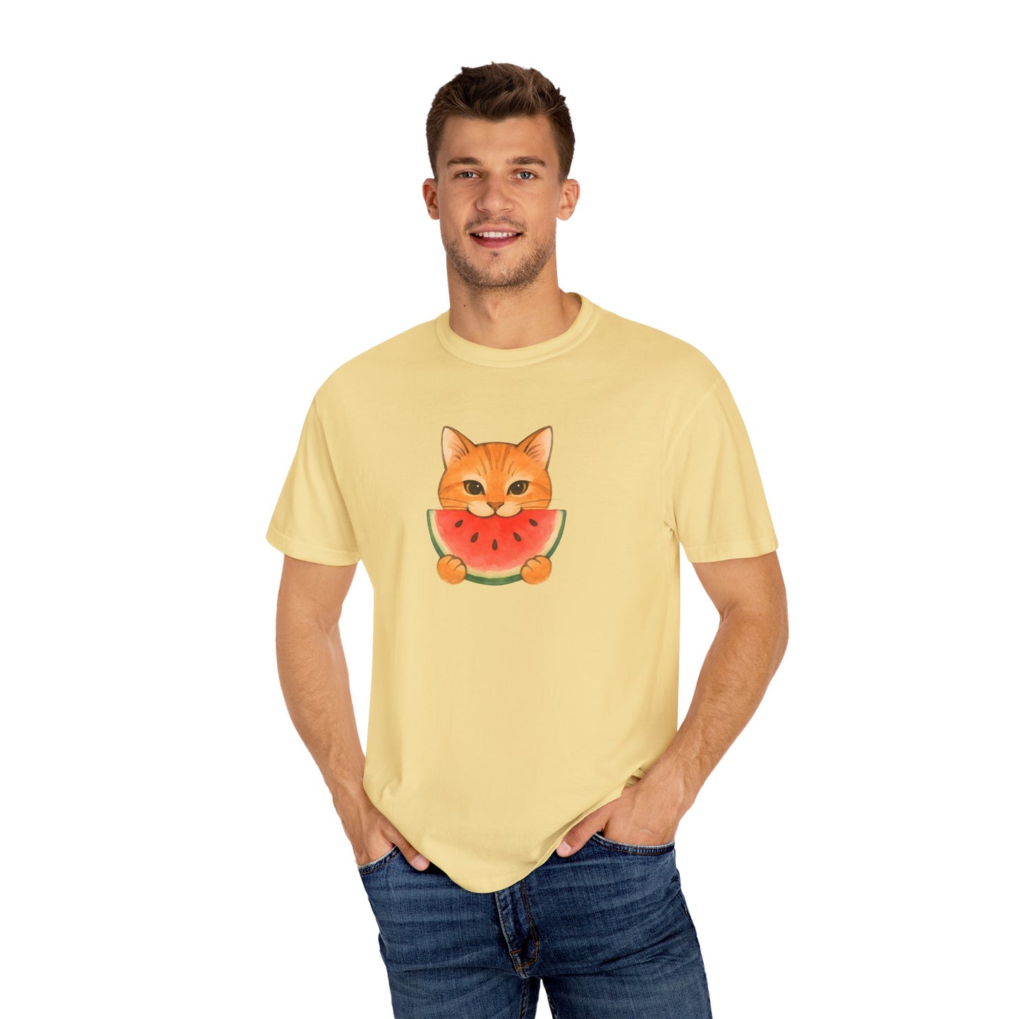 T-Shirt: Cat & Watermelon– Cute Watermelon Cat Graphic Tee – Fun Summer Fruit Unisex Shirt for Cat Lovers & Whimsical Vibes