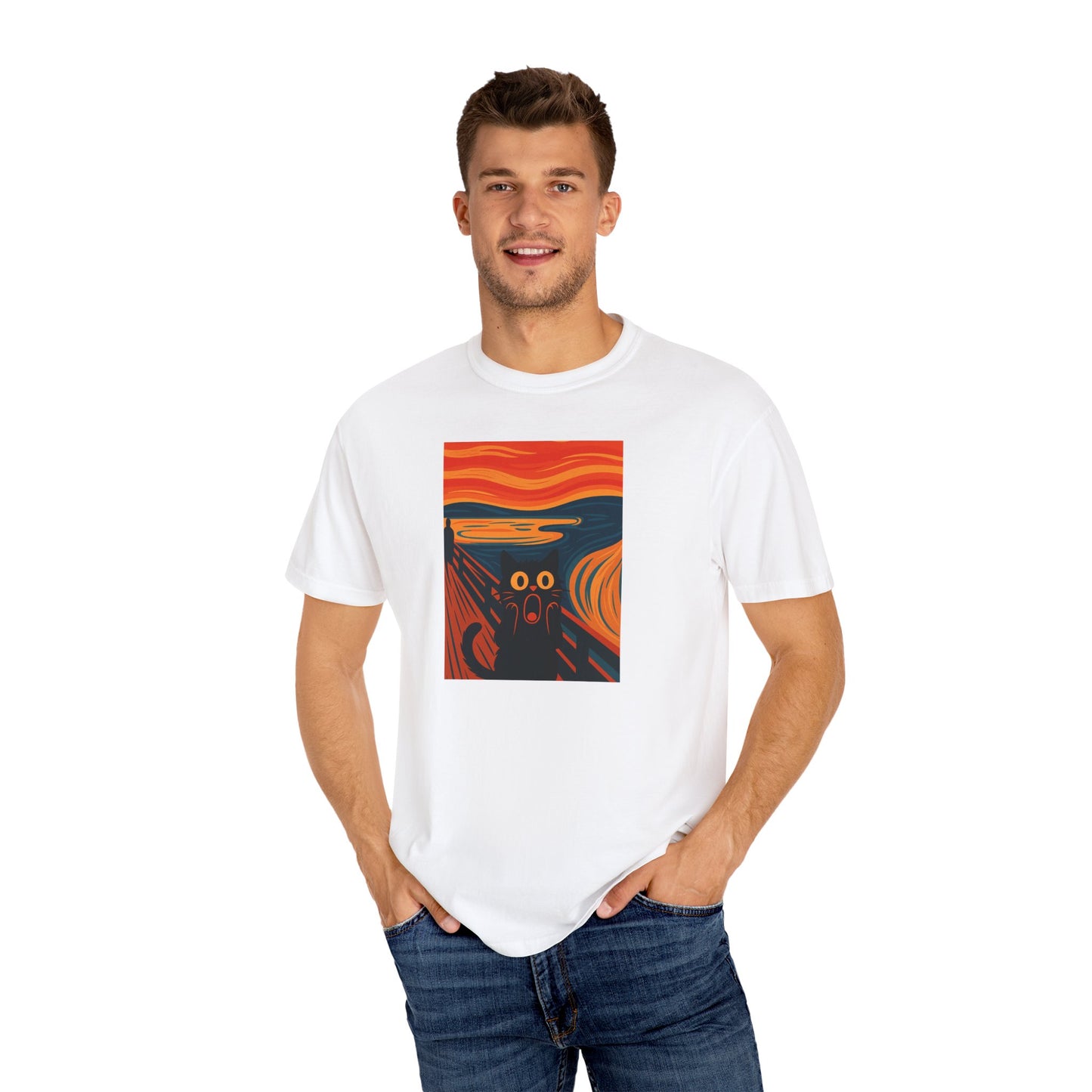 T-Shirt: The Screamed Cat - Funny Munch Scream Parody Tee - Bold Unisex Graphic Shirt for Art Fans and Cat Lovers