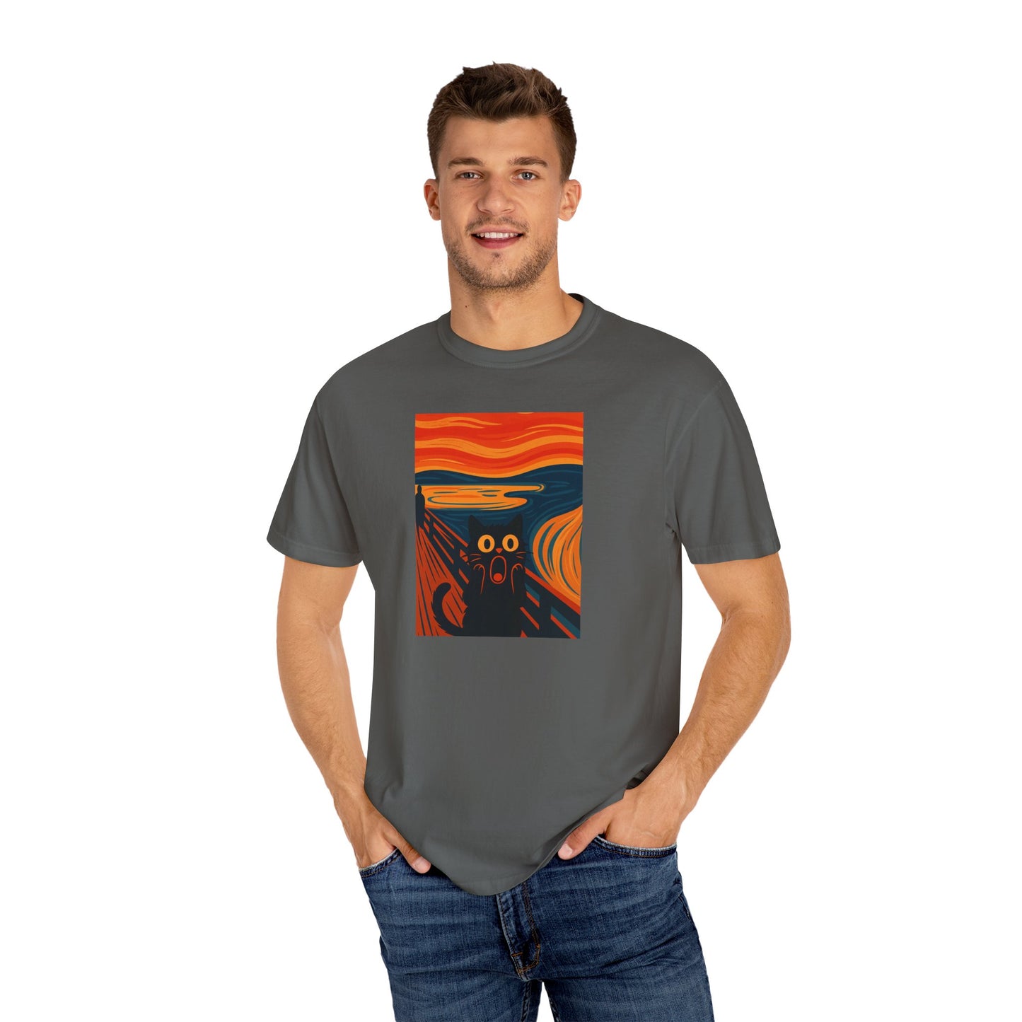 T-Shirt: The Screamed Cat - Funny Munch Scream Parody Tee - Bold Unisex Graphic Shirt for Art Fans and Cat Lovers
