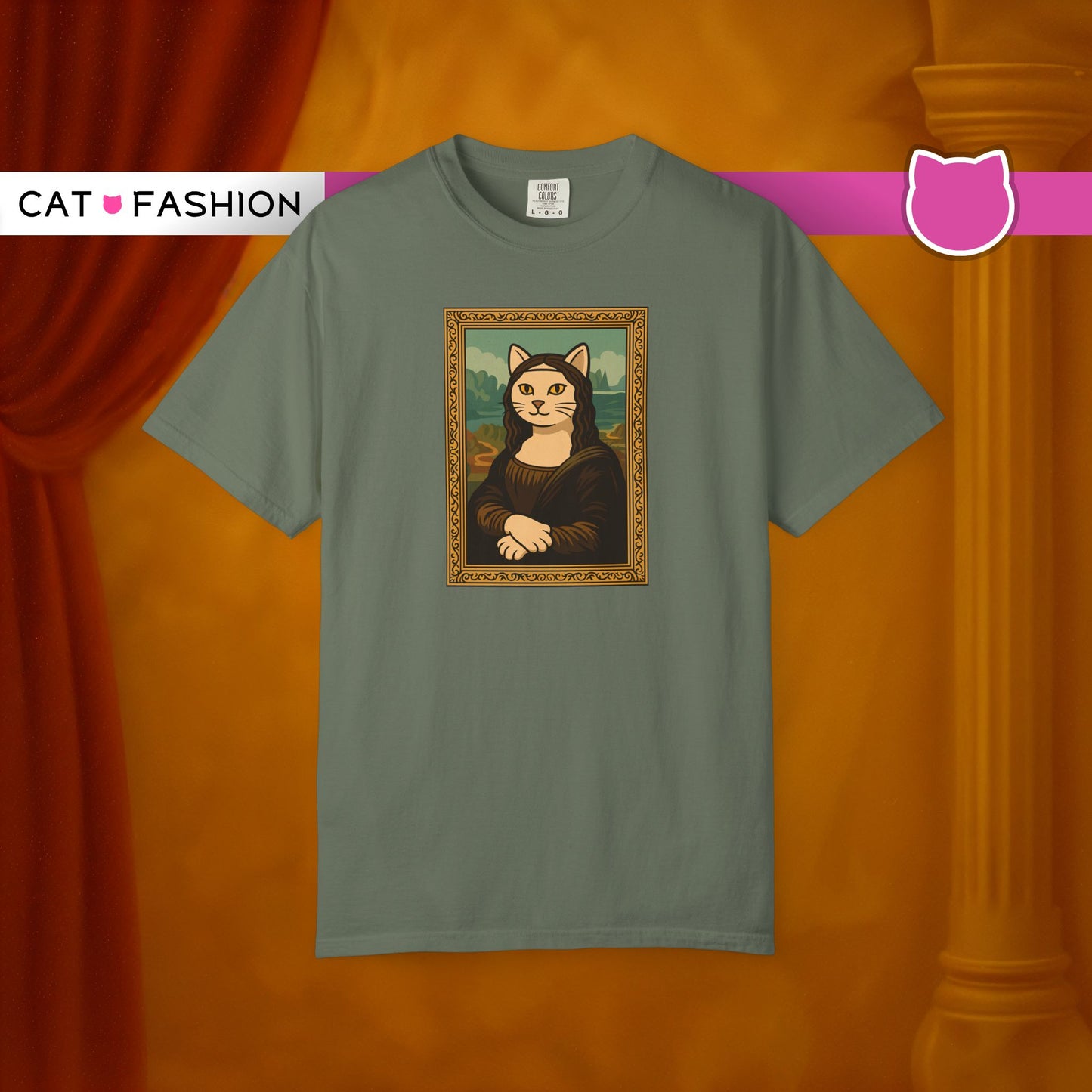 T-Shirt: Meow Mona Lisa - Cat Art Parody Graphic Tee - Leonardo da Vinci-Inspired Unisex Shirt for Cat Lovers and Art Fans