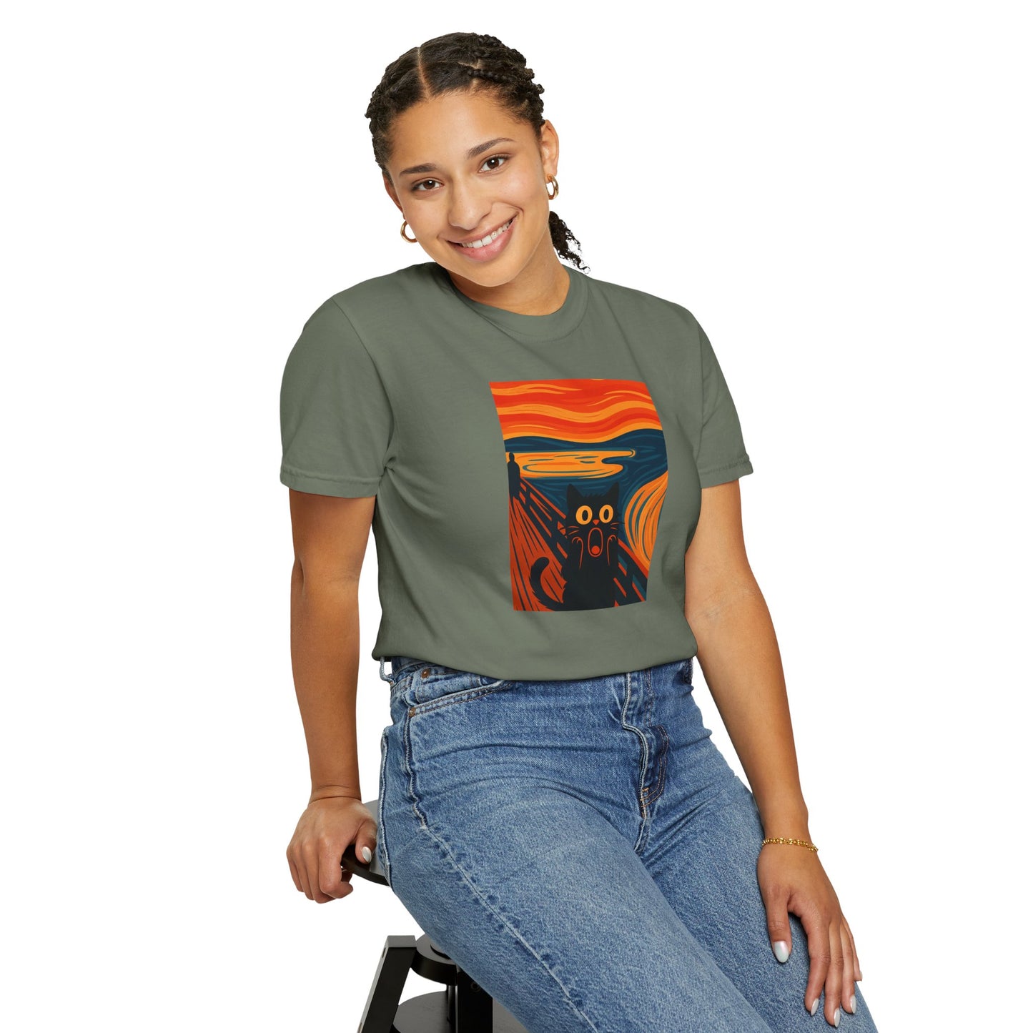 T-Shirt: The Screamed Cat - Funny Munch Scream Parody Tee - Bold Unisex Graphic Shirt for Art Fans and Cat Lovers
