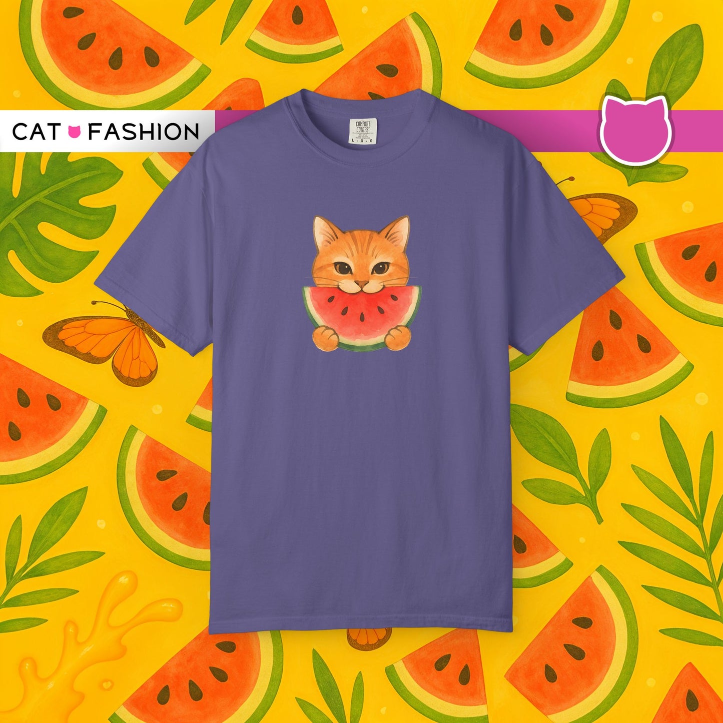 T-Shirt: Cat & Watermelon– Cute Watermelon Cat Graphic Tee – Fun Summer Fruit Unisex Shirt for Cat Lovers & Whimsical Vibes