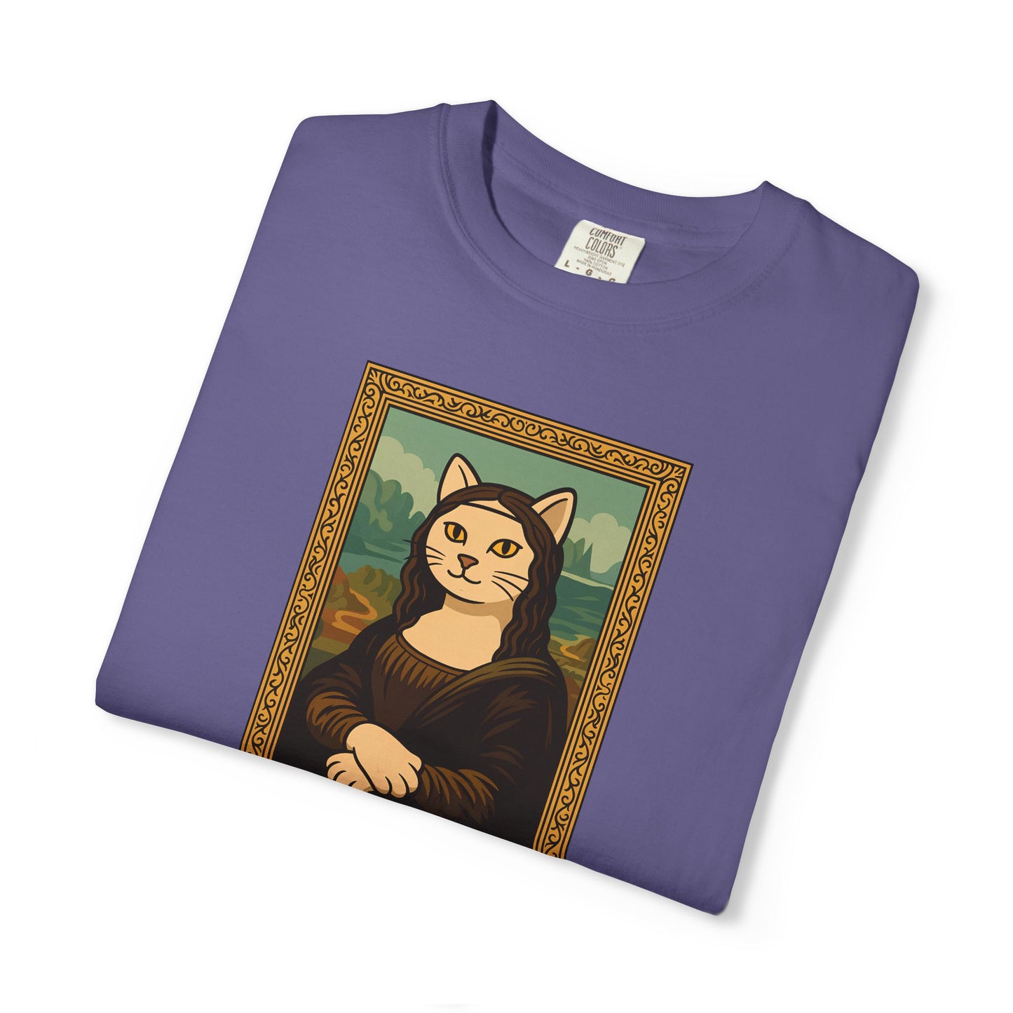 T-Shirt: Meow Mona Lisa - Cat Art Parody Graphic Tee - Leonardo da Vinci-Inspired Unisex Shirt for Cat Lovers and Art Fans