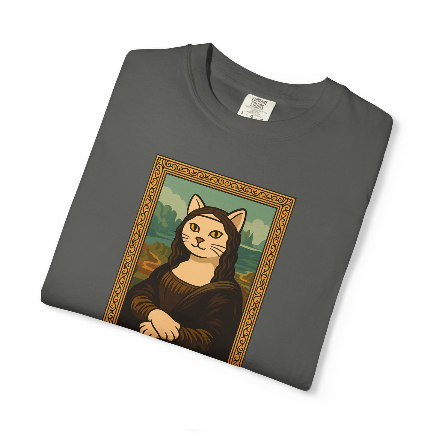 T-Shirt: Meow Mona Lisa - Cat Art Parody Graphic Tee - Leonardo da Vinci-Inspired Unisex Shirt for Cat Lovers and Art Fans