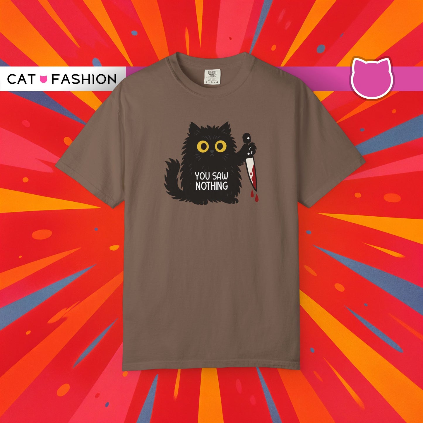 T-Shirt: You Saw Nothing - Funny Knife Cat Meme Graphic Tee - Dark Humor Unisex Shirt for Cat Lovers and Suspicious Vibes