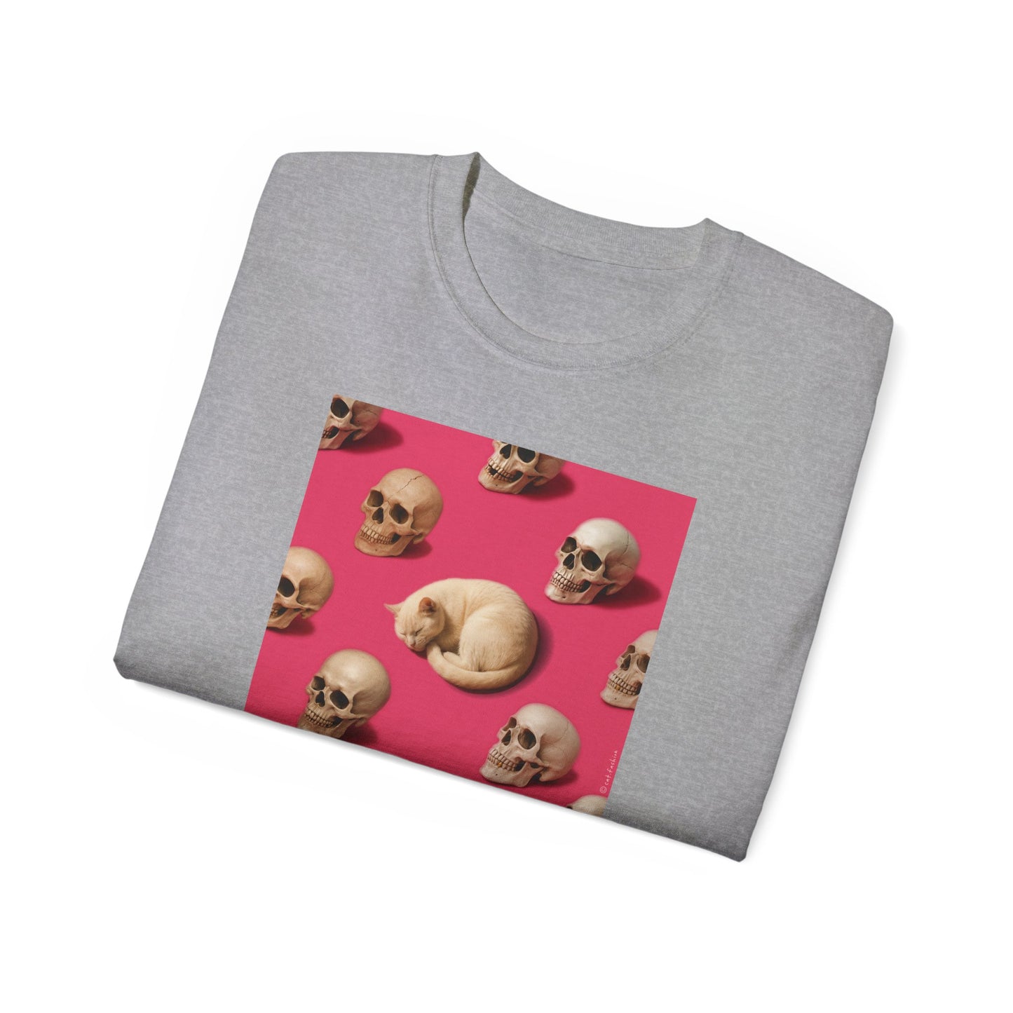 T-Shirt: The Cat and His Former Owners – Dark Humor Cat Graphic Tee – Funny Spooky Skull Unisex Shirt for Gothic Vibes