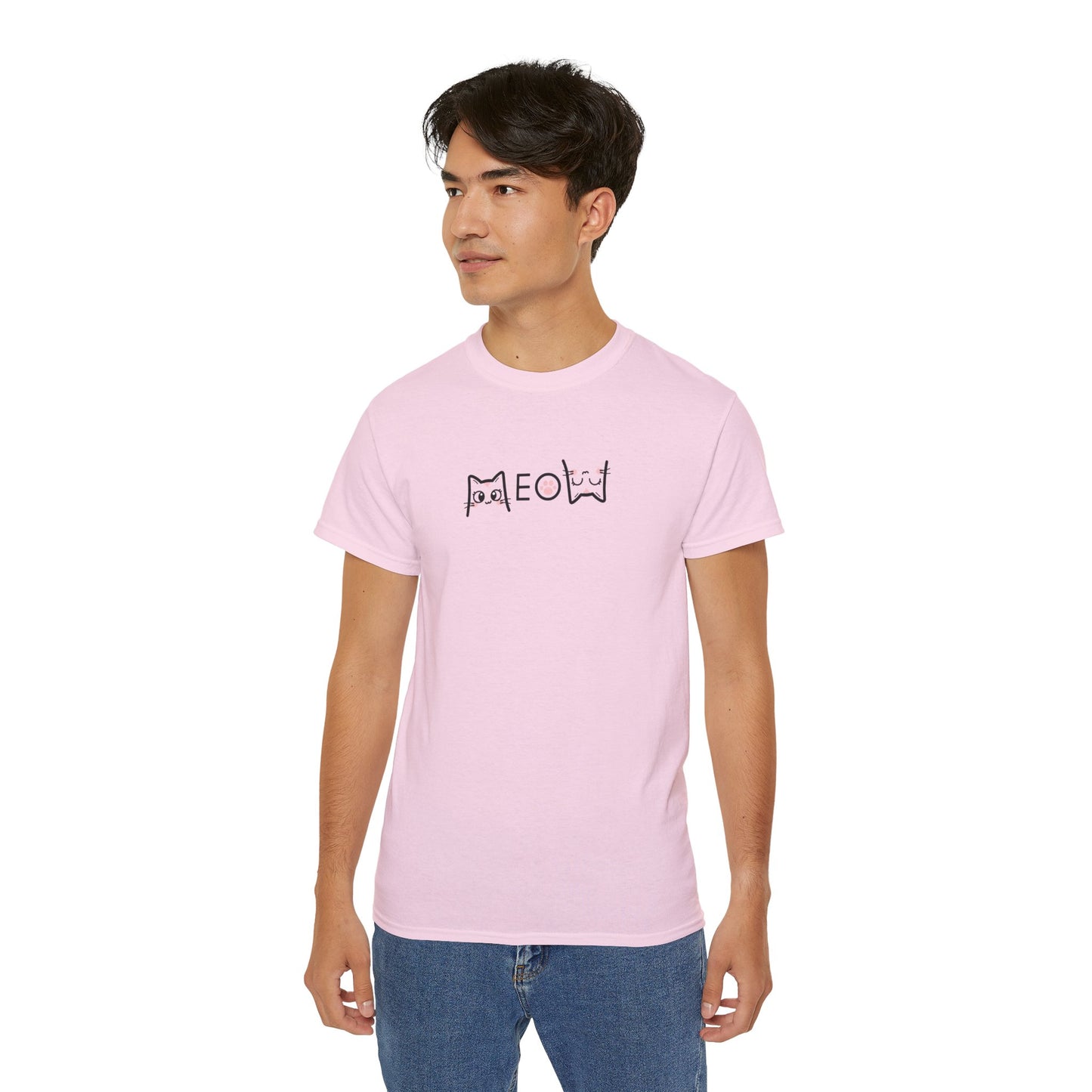 T-Shirt: Simple MEOW – Minimalist Cat Lettering Graphic Tee – Cute Unisex Shirt for Everyday Casual Style