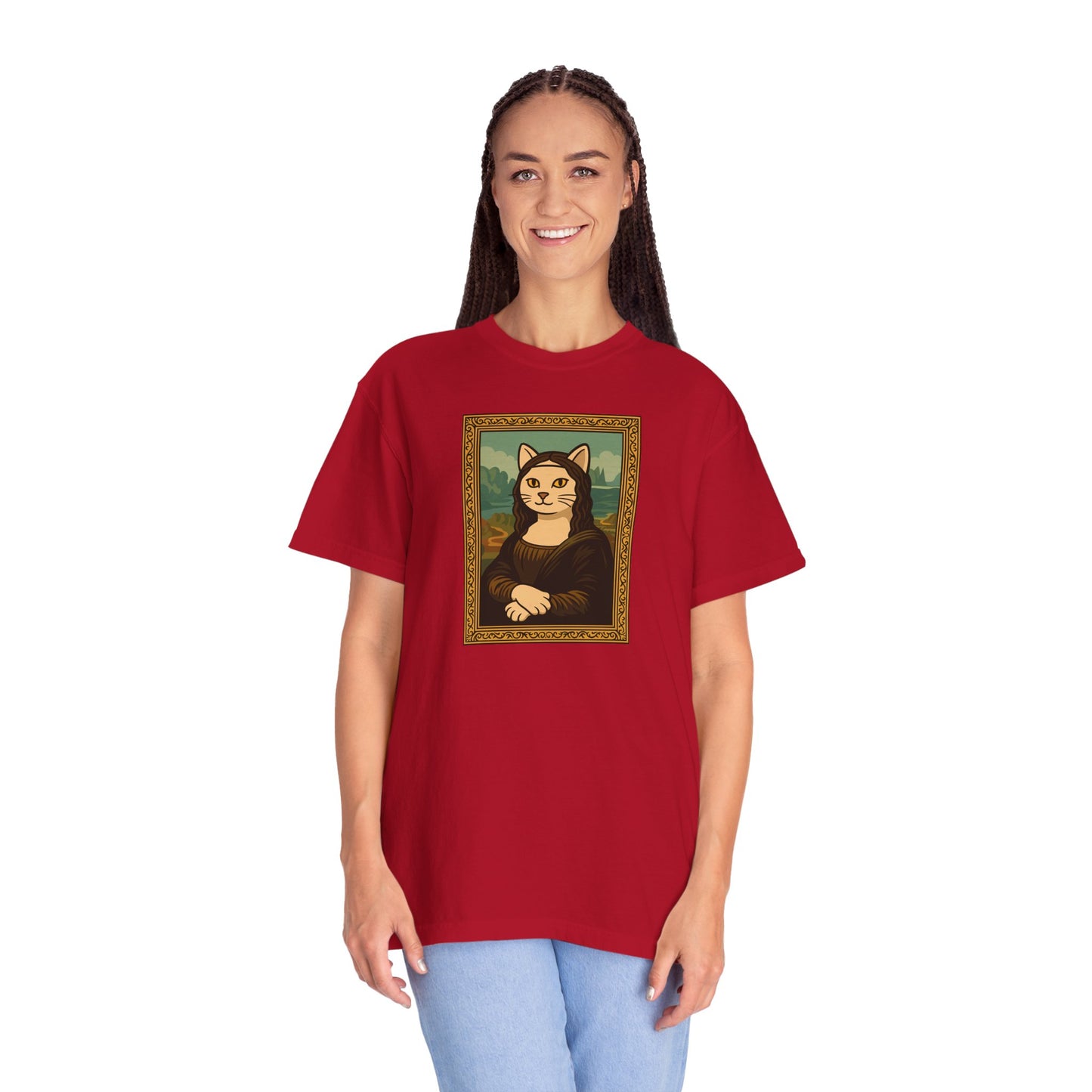 T-Shirt: Meow Mona Lisa - Cat Art Parody Graphic Tee - Leonardo da Vinci-Inspired Unisex Shirt for Cat Lovers and Art Fans