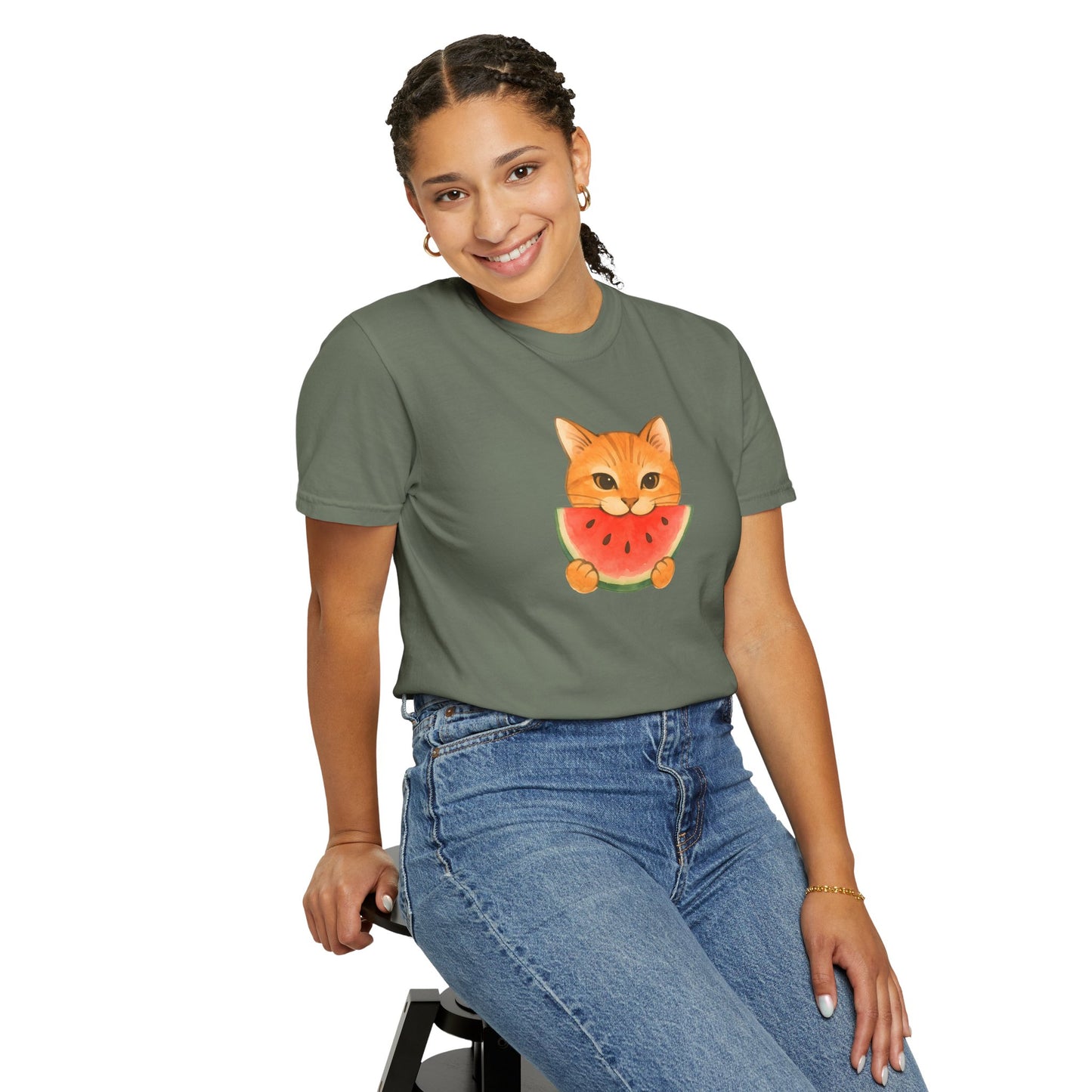 T-Shirt: Cat & Watermelon– Cute Watermelon Cat Graphic Tee – Fun Summer Fruit Unisex Shirt for Cat Lovers & Whimsical Vibes