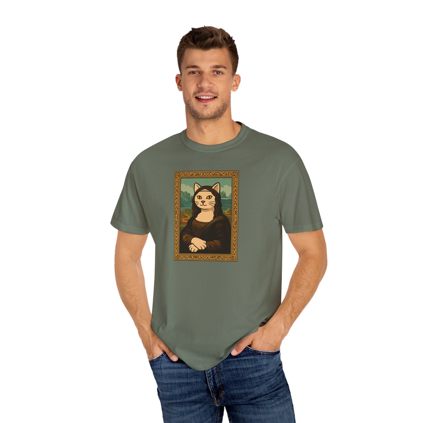 T-Shirt: Meow Mona Lisa - Cat Art Parody Graphic Tee - Leonardo da Vinci-Inspired Unisex Shirt for Cat Lovers and Art Fans