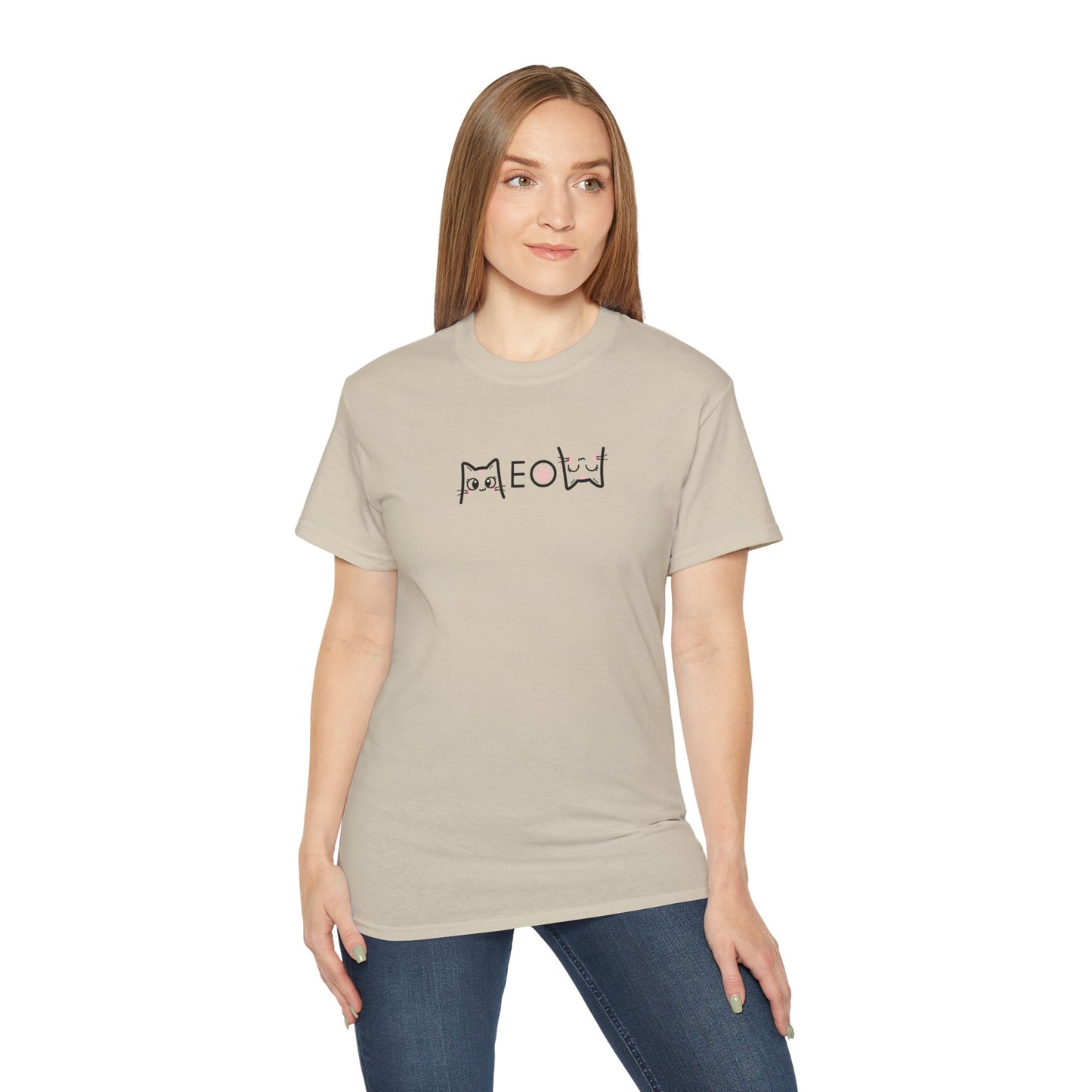 T-Shirt: Simple MEOW – Minimalist Cat Lettering Graphic Tee – Cute Unisex Shirt for Everyday Casual Style