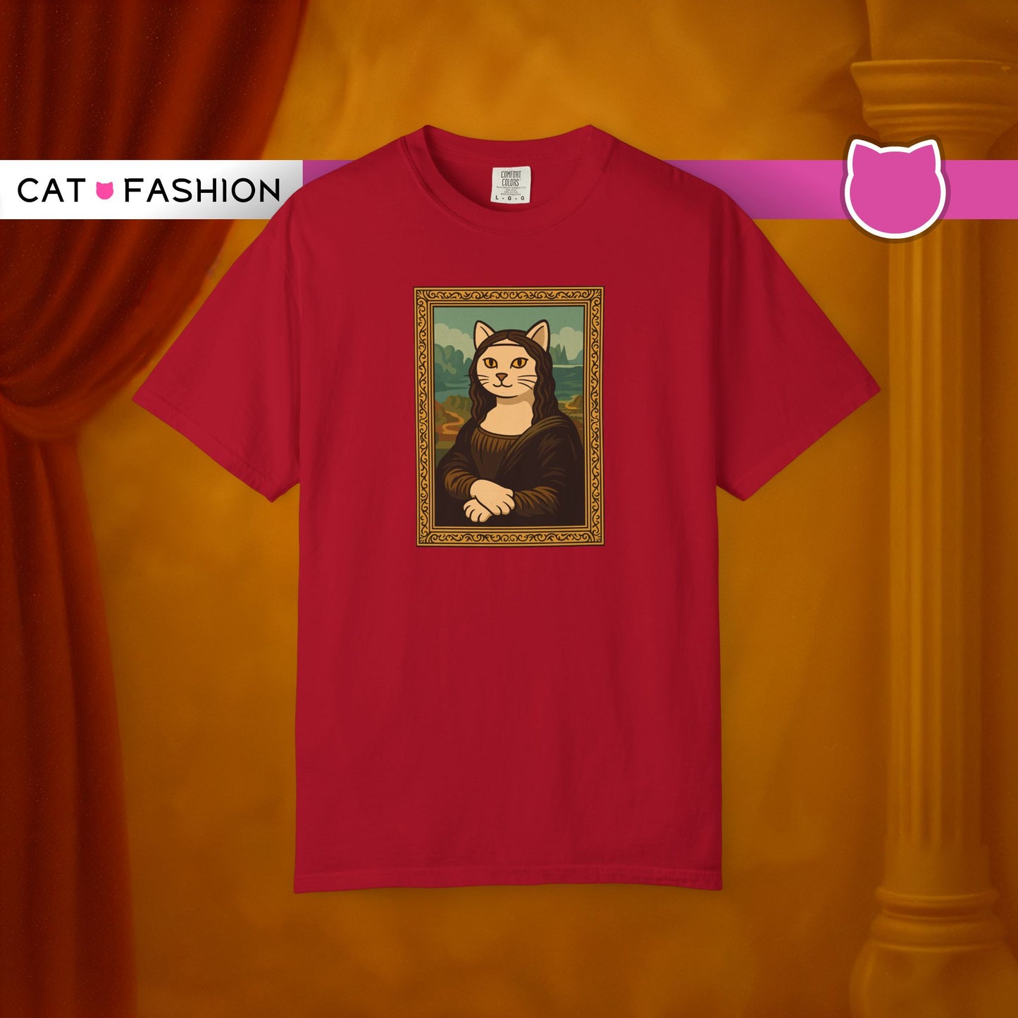 T-Shirt: Meow Mona Lisa - Cat Art Parody Graphic Tee - Leonardo da Vinci-Inspired Unisex Shirt for Cat Lovers and Art Fans