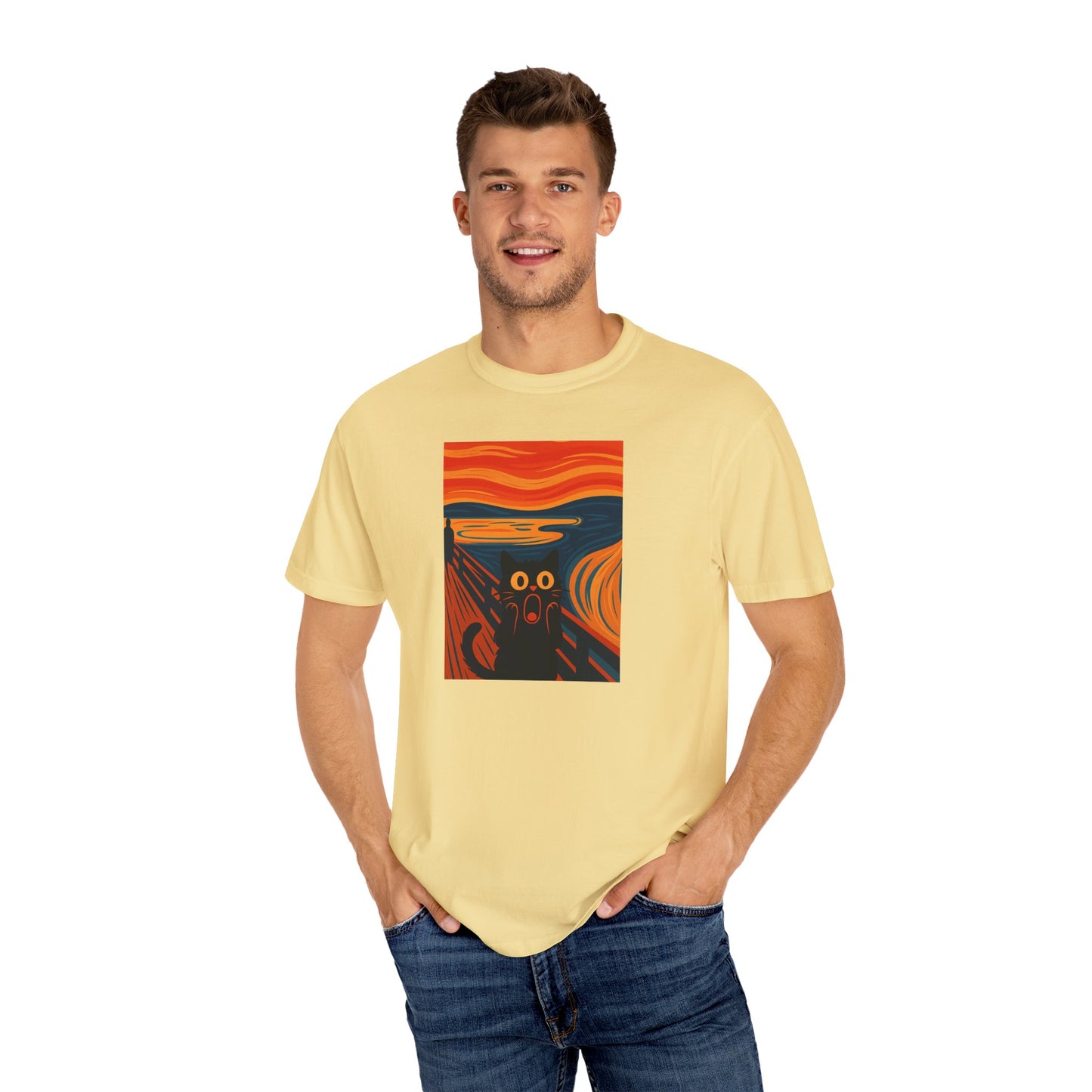 T-Shirt: The Screamed Cat - Funny Munch Scream Parody Tee - Bold Unisex Graphic Shirt for Art Fans and Cat Lovers