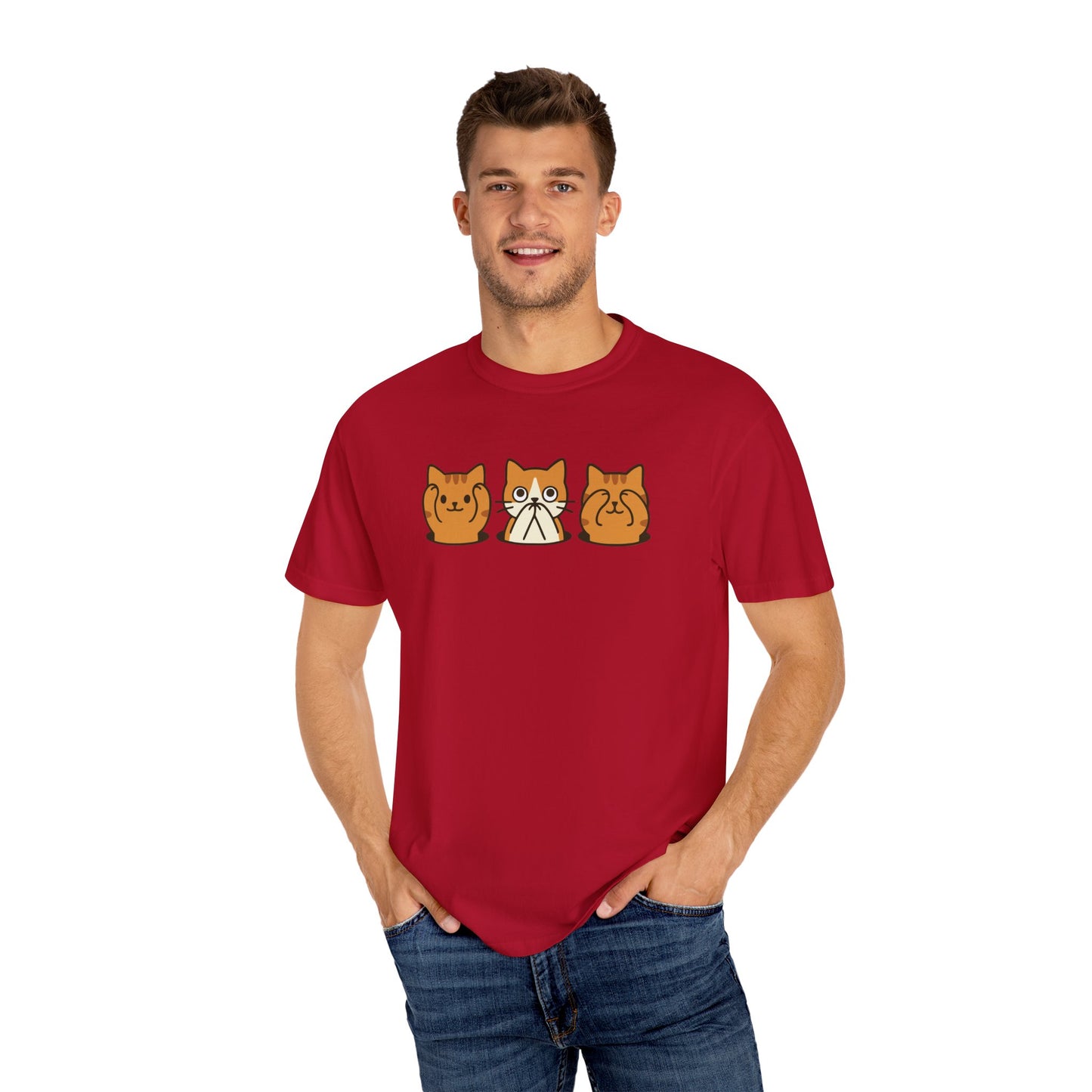 T-Shirt: Three Wise Cats - Funny See No Evil, Hear No Evil, Speak No Evil Kitty Tee - Cute Unisex Shirt for Cat Lovers