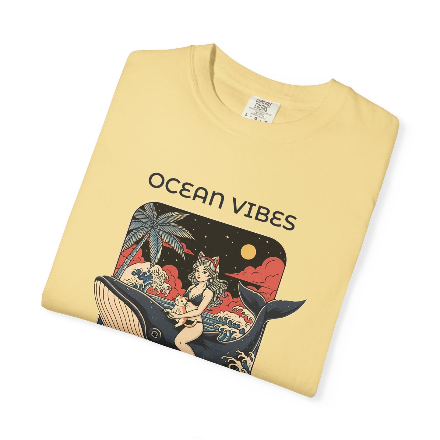 T-Shirt: Ocean Vibes – Anime Whale Rider Tee – Retro Japanese Style Shirt – Cat Girl Graphic Unisex Top for Surfers & Dreamers