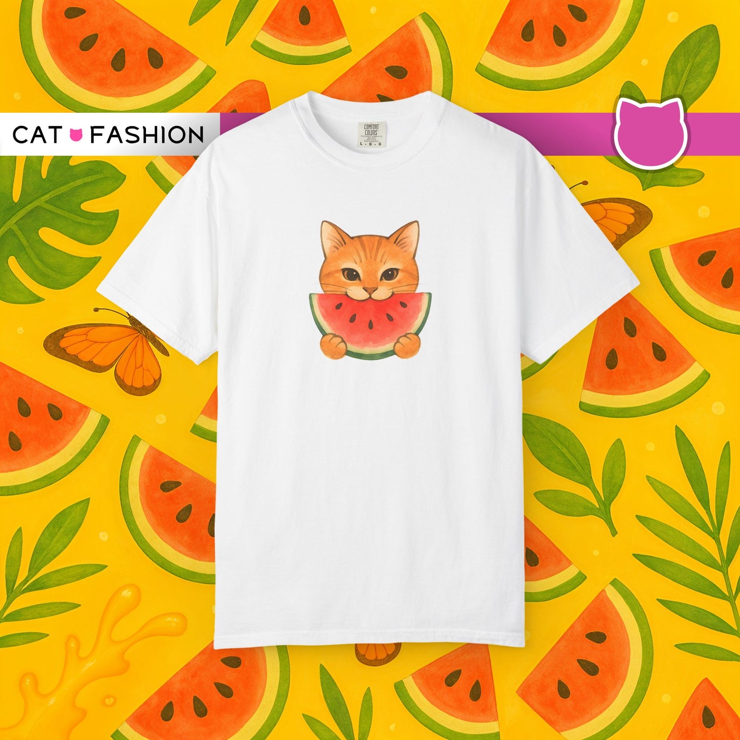 T-Shirt: Cat & Watermelon– Cute Watermelon Cat Graphic Tee – Fun Summer Fruit Unisex Shirt for Cat Lovers & Whimsical Vibes