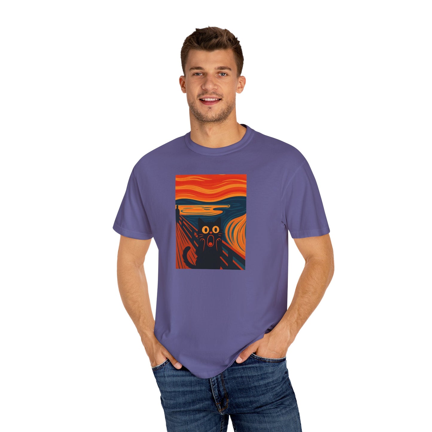 T-Shirt: The Screamed Cat - Funny Munch Scream Parody Tee - Bold Unisex Graphic Shirt for Art Fans and Cat Lovers