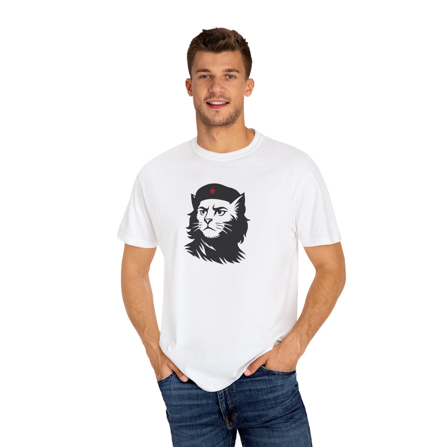 T-Shirt: Revolutionary Cat - Funny Che-Inspired Graphic Tee - Iconic Unisex Shirt for Cat Lovers and Political Satire Fans