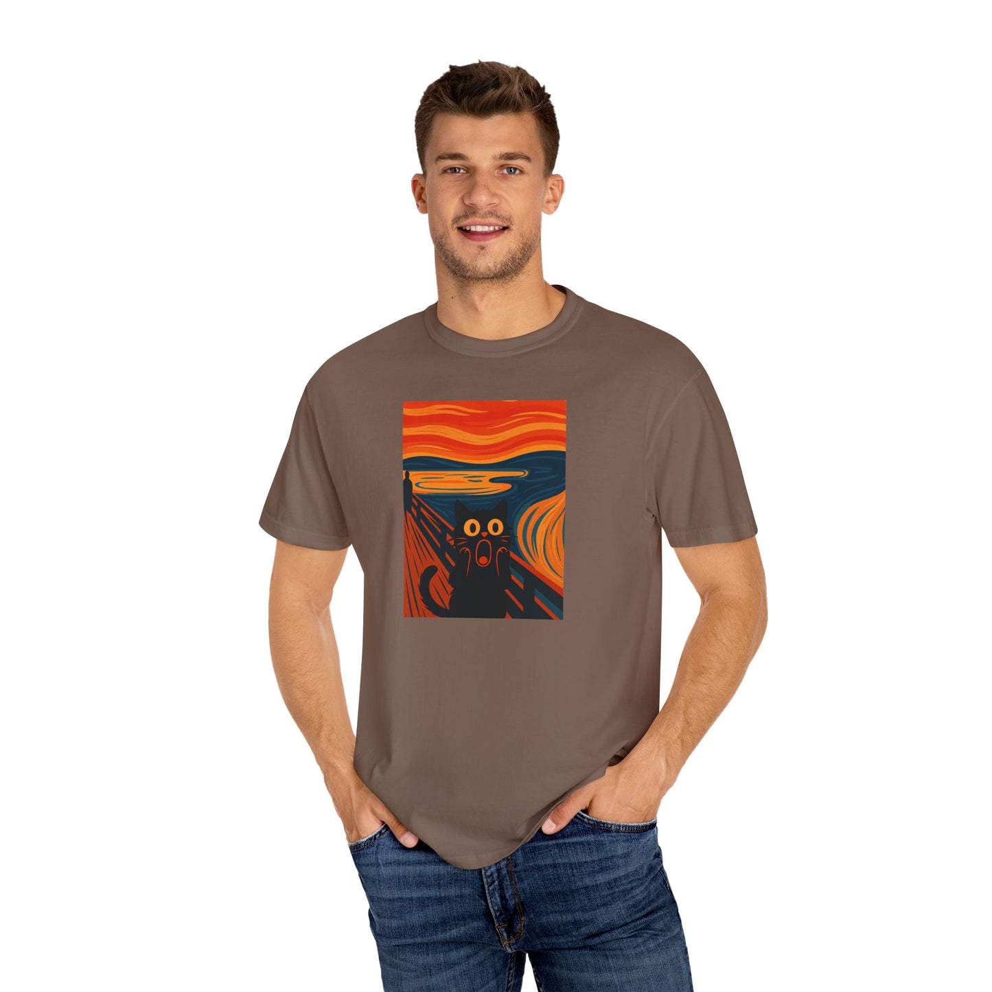 T-Shirt: The Screamed Cat - Funny Munch Scream Parody Tee - Bold Unisex Graphic Shirt for Art Fans and Cat Lovers