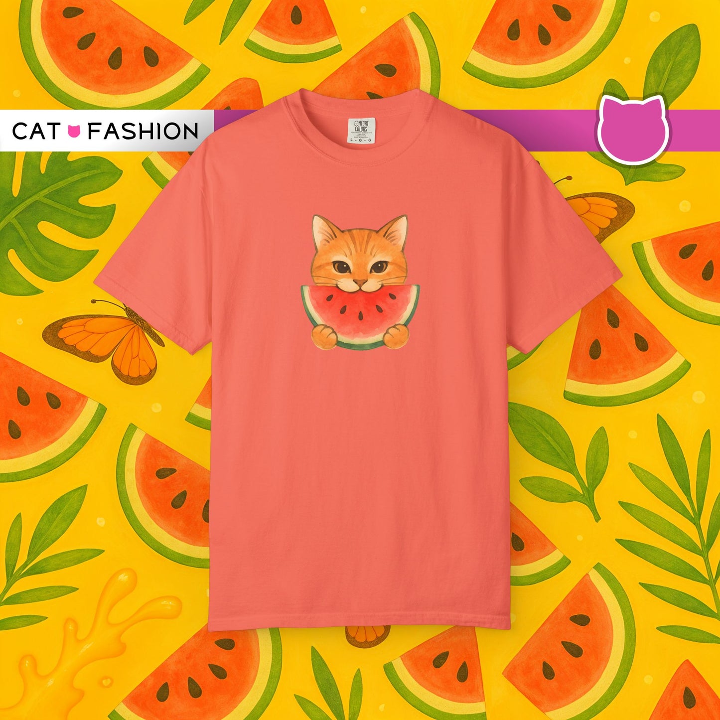 T-Shirt: Cat & Watermelon– Cute Watermelon Cat Graphic Tee – Fun Summer Fruit Unisex Shirt for Cat Lovers & Whimsical Vibes