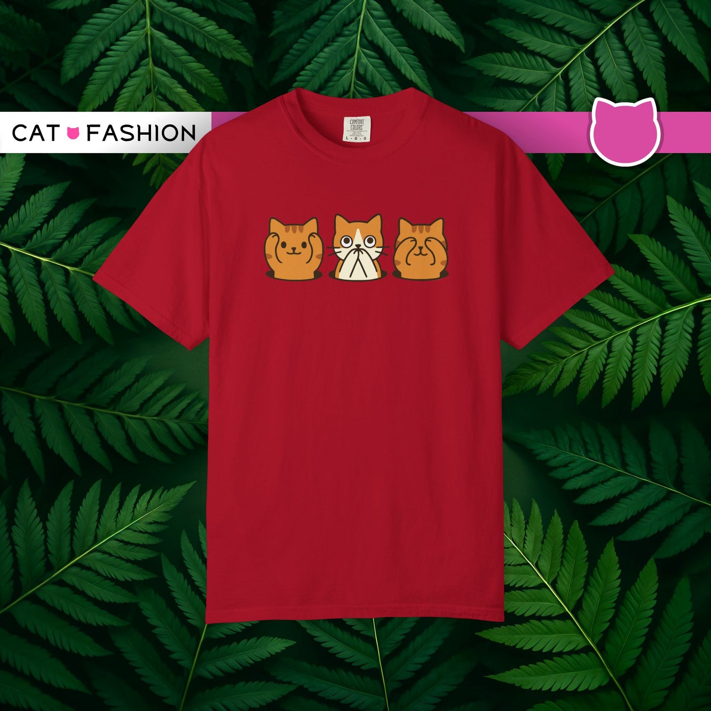 T-Shirt: Three Wise Cats - Funny See No Evil, Hear No Evil, Speak No Evil Kitty Tee - Cute Unisex Shirt for Cat Lovers