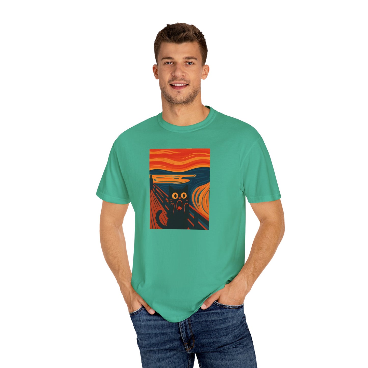 T-Shirt: The Screamed Cat - Funny Munch Scream Parody Tee - Bold Unisex Graphic Shirt for Art Fans and Cat Lovers