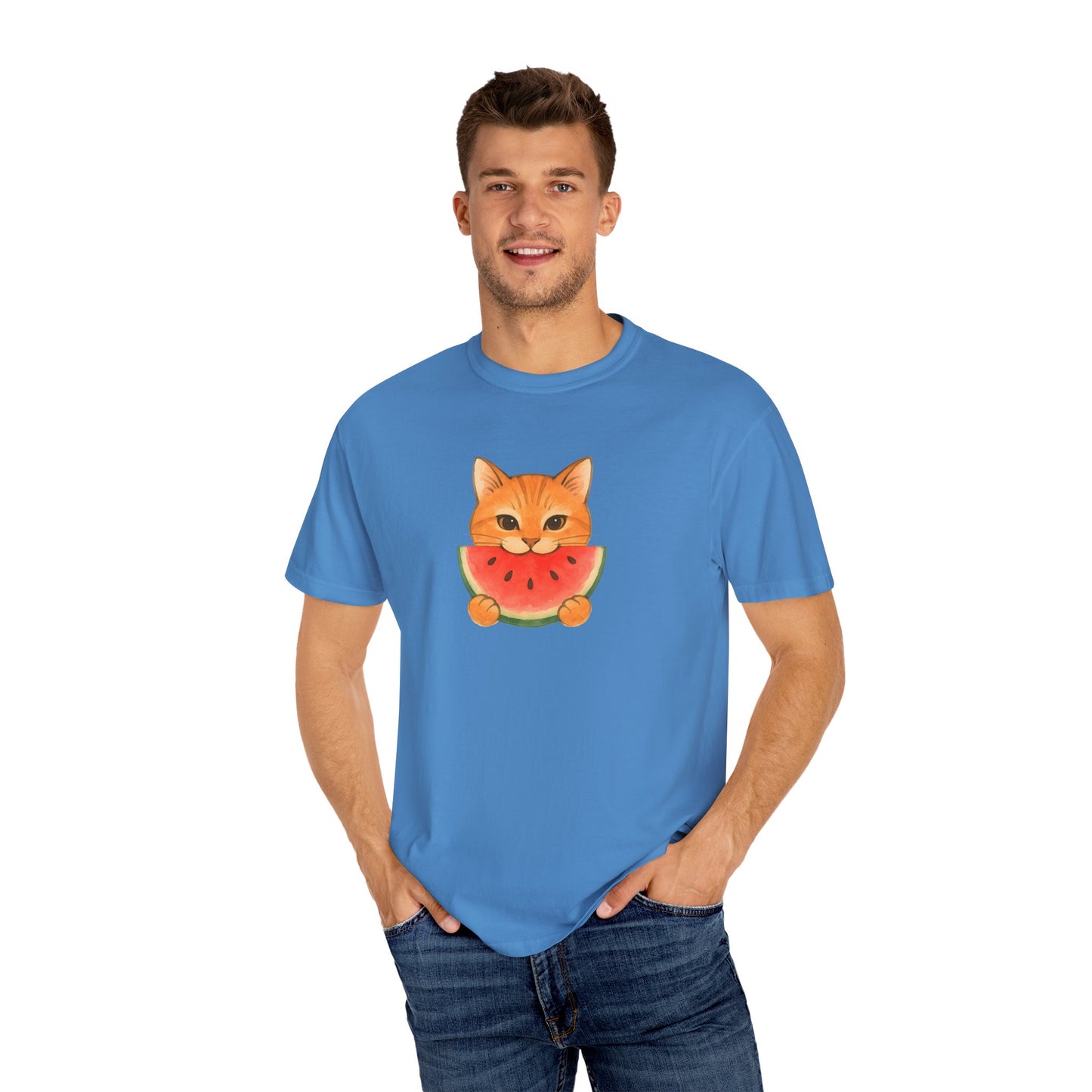 T-Shirt: Cat & Watermelon– Cute Watermelon Cat Graphic Tee – Fun Summer Fruit Unisex Shirt for Cat Lovers & Whimsical Vibes
