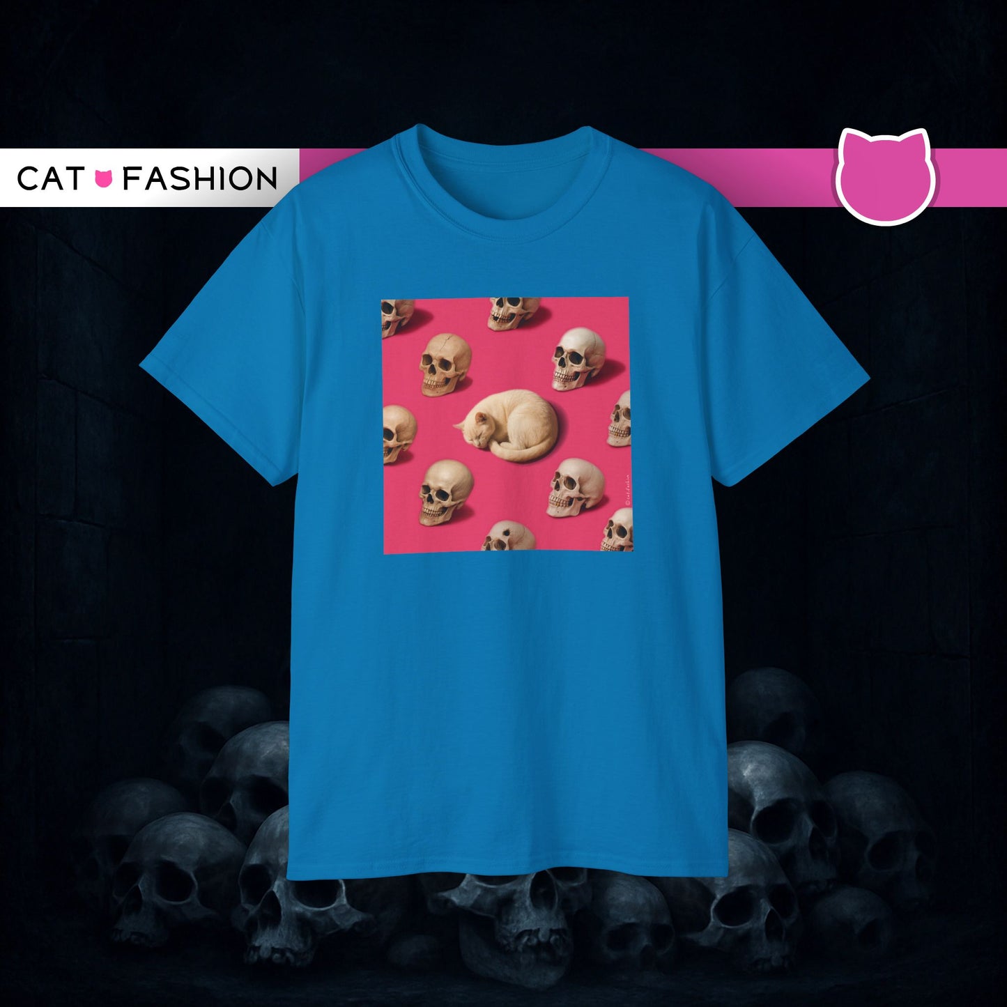 T-Shirt: The Cat and His Former Owners – Dark Humor Cat Graphic Tee – Funny Spooky Skull Unisex Shirt for Gothic Vibes