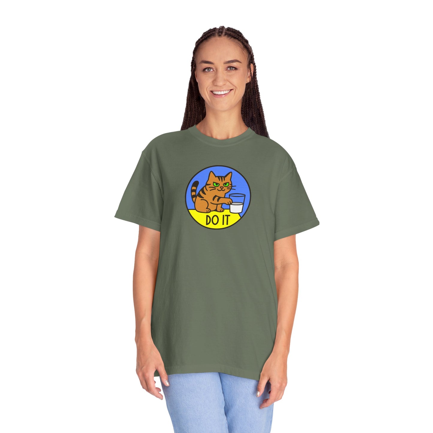 T-Shirt: Do It - Funny Cat Meme Graphic Tee with Kitty and Glass - Mischievous Unisex Shirt for Chaos-Loving Cat People