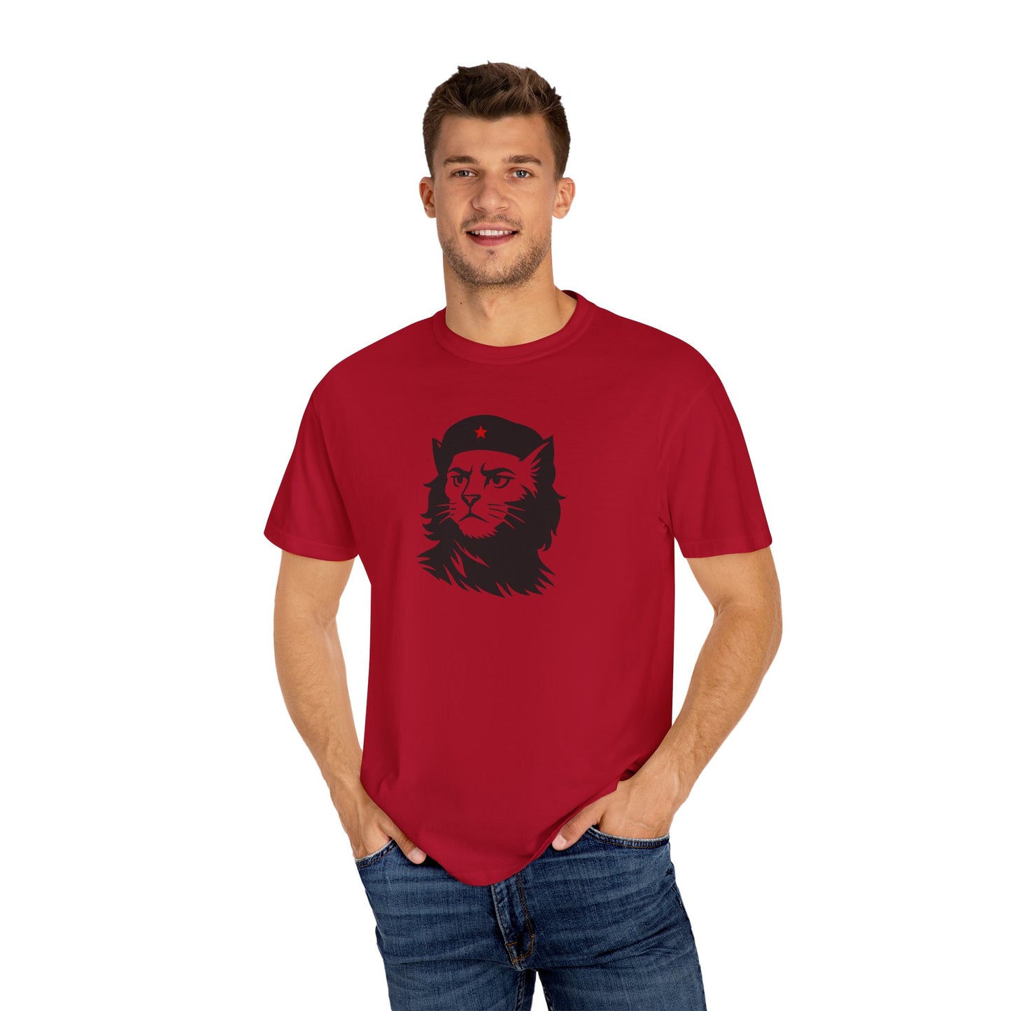 T-Shirt: Revolutionary Cat - Funny Che-Inspired Graphic Tee - Iconic Unisex Shirt for Cat Lovers and Political Satire Fans