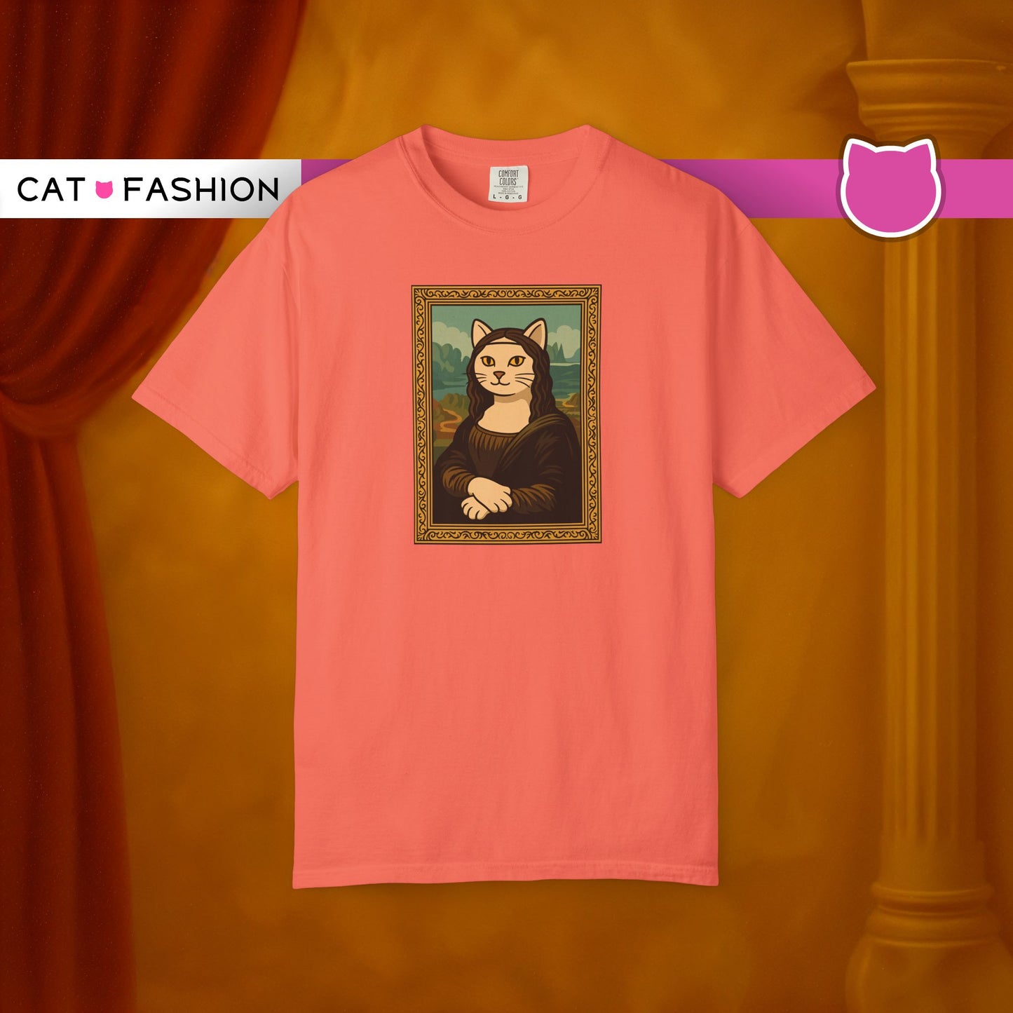 T-Shirt: Meow Mona Lisa - Cat Art Parody Graphic Tee - Leonardo da Vinci-Inspired Unisex Shirt for Cat Lovers and Art Fans