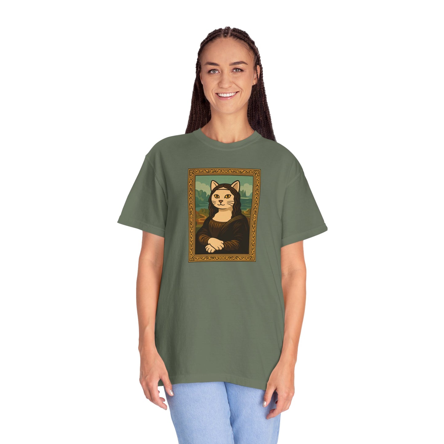 T-Shirt: Meow Mona Lisa - Cat Art Parody Graphic Tee - Leonardo da Vinci-Inspired Unisex Shirt for Cat Lovers and Art Fans
