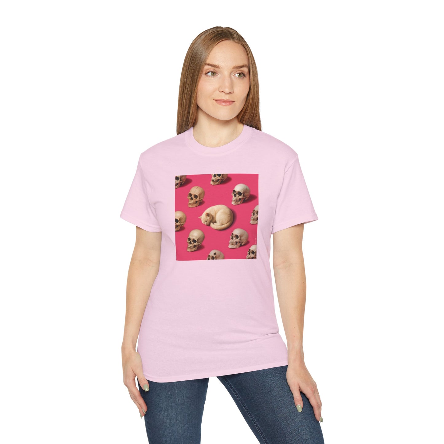 T-Shirt: The Cat and His Former Owners – Dark Humor Cat Graphic Tee – Funny Spooky Skull Unisex Shirt for Gothic Vibes