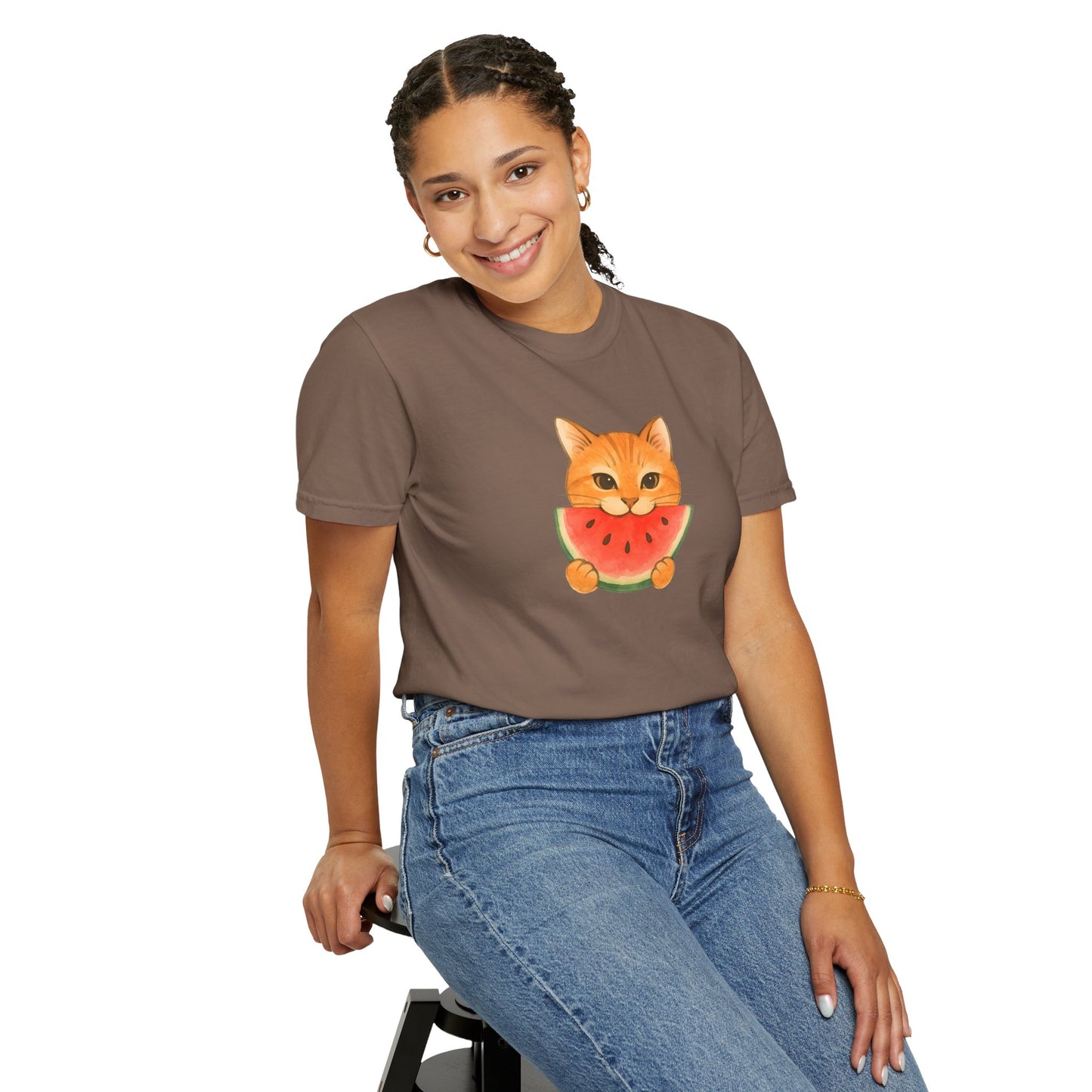 T-Shirt: Cat & Watermelon– Cute Watermelon Cat Graphic Tee – Fun Summer Fruit Unisex Shirt for Cat Lovers & Whimsical Vibes
