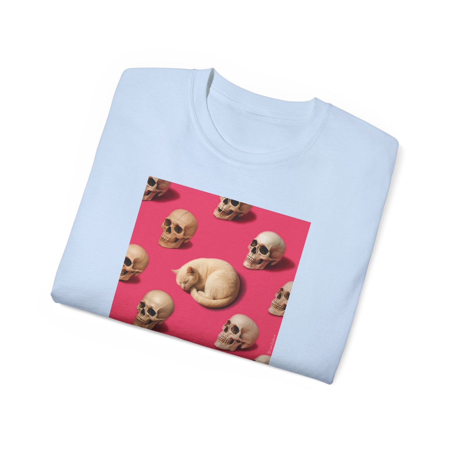 T-Shirt: The Cat and His Former Owners – Dark Humor Cat Graphic Tee – Funny Spooky Skull Unisex Shirt for Gothic Vibes