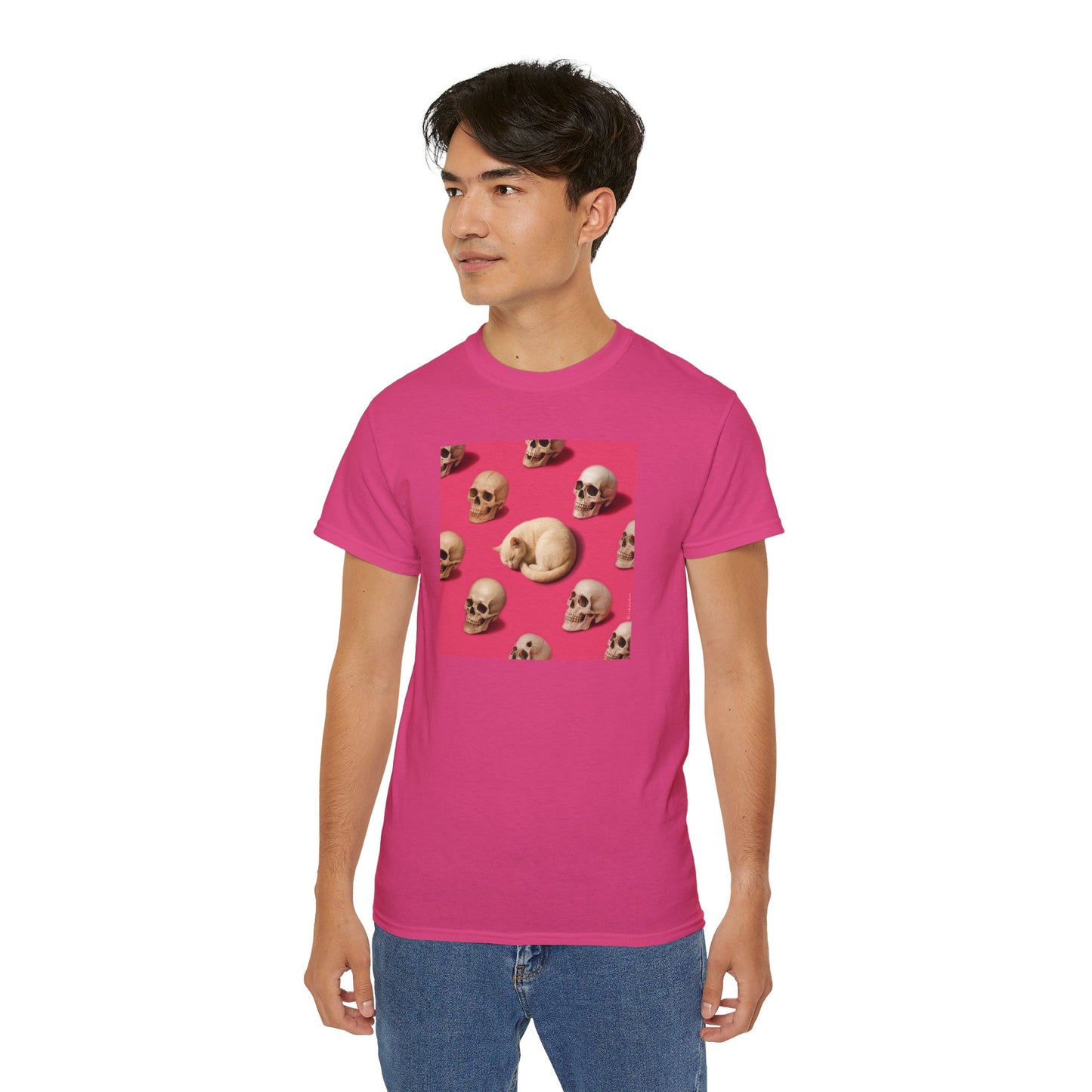T-Shirt: The Cat and His Former Owners – Dark Humor Cat Graphic Tee – Funny Spooky Skull Unisex Shirt for Gothic Vibes