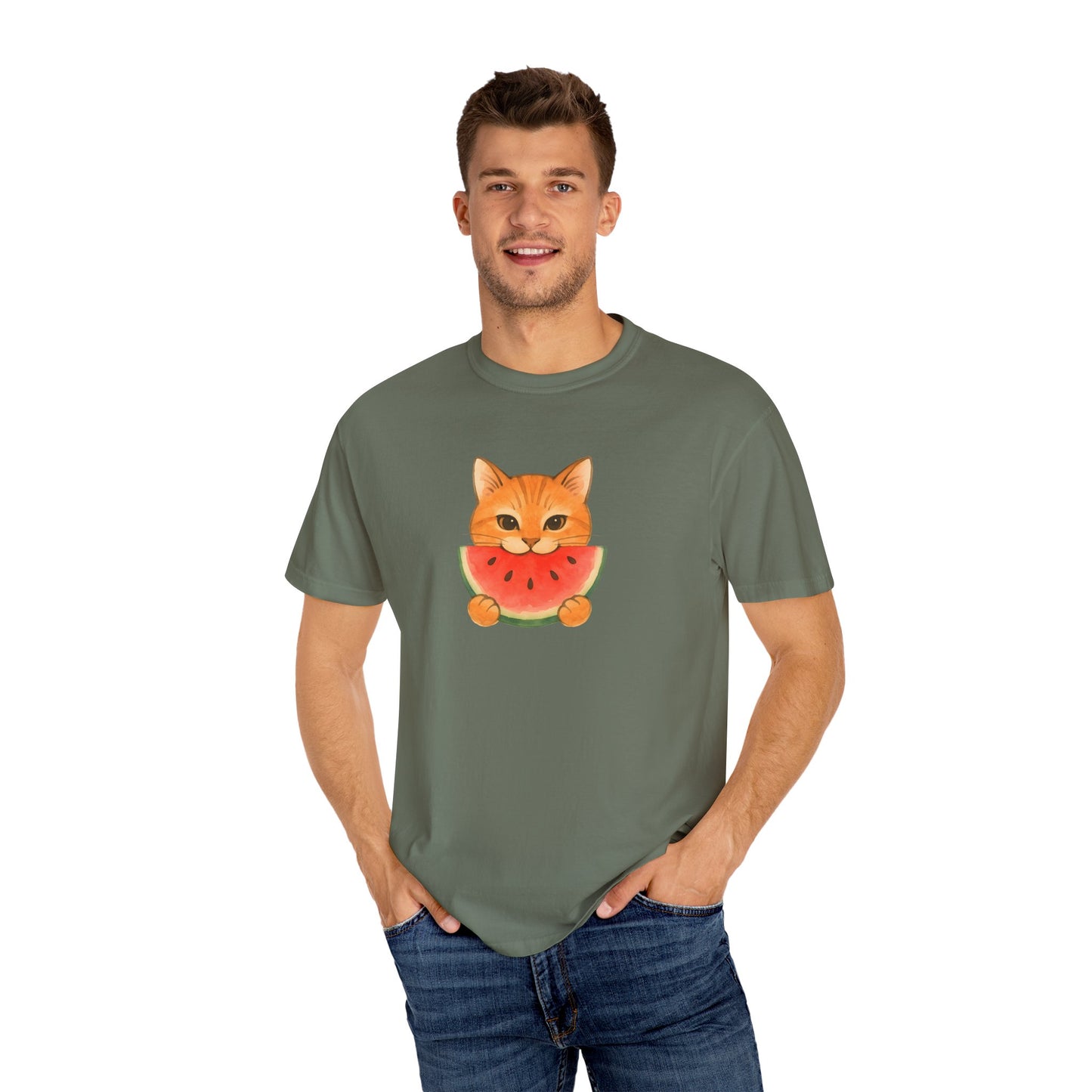 T-Shirt: Cat & Watermelon– Cute Watermelon Cat Graphic Tee – Fun Summer Fruit Unisex Shirt for Cat Lovers & Whimsical Vibes