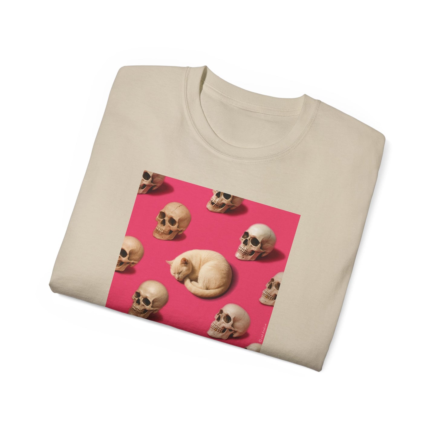 T-Shirt: The Cat and His Former Owners – Dark Humor Cat Graphic Tee – Funny Spooky Skull Unisex Shirt for Gothic Vibes