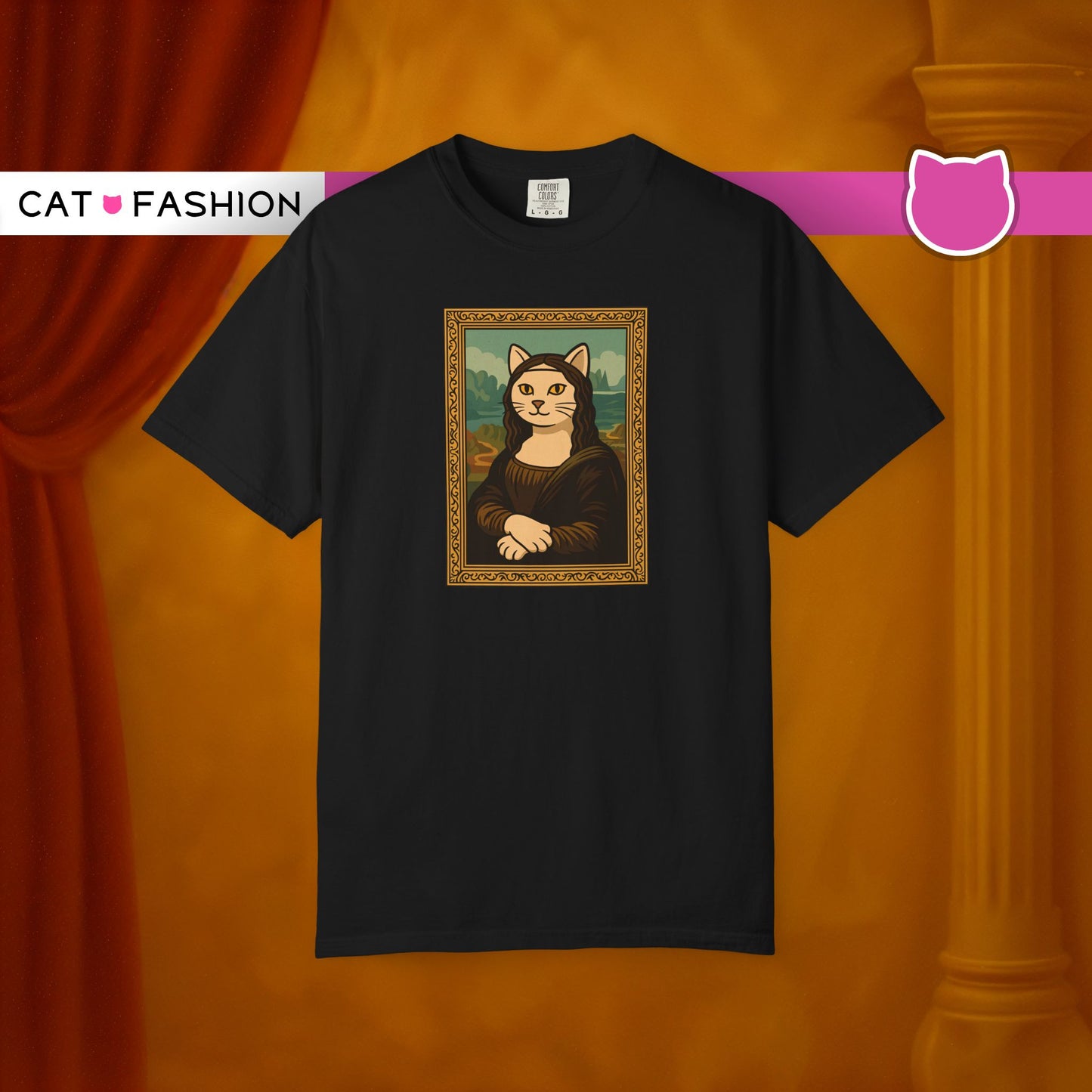 T-Shirt: Meow Mona Lisa - Cat Art Parody Graphic Tee - Leonardo da Vinci-Inspired Unisex Shirt for Cat Lovers and Art Fans