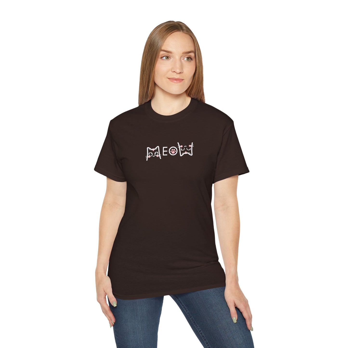 T-Shirt: Simple MEOW – Minimalist Cat Lettering Graphic Tee – Cute Unisex Shirt for Everyday Casual Style