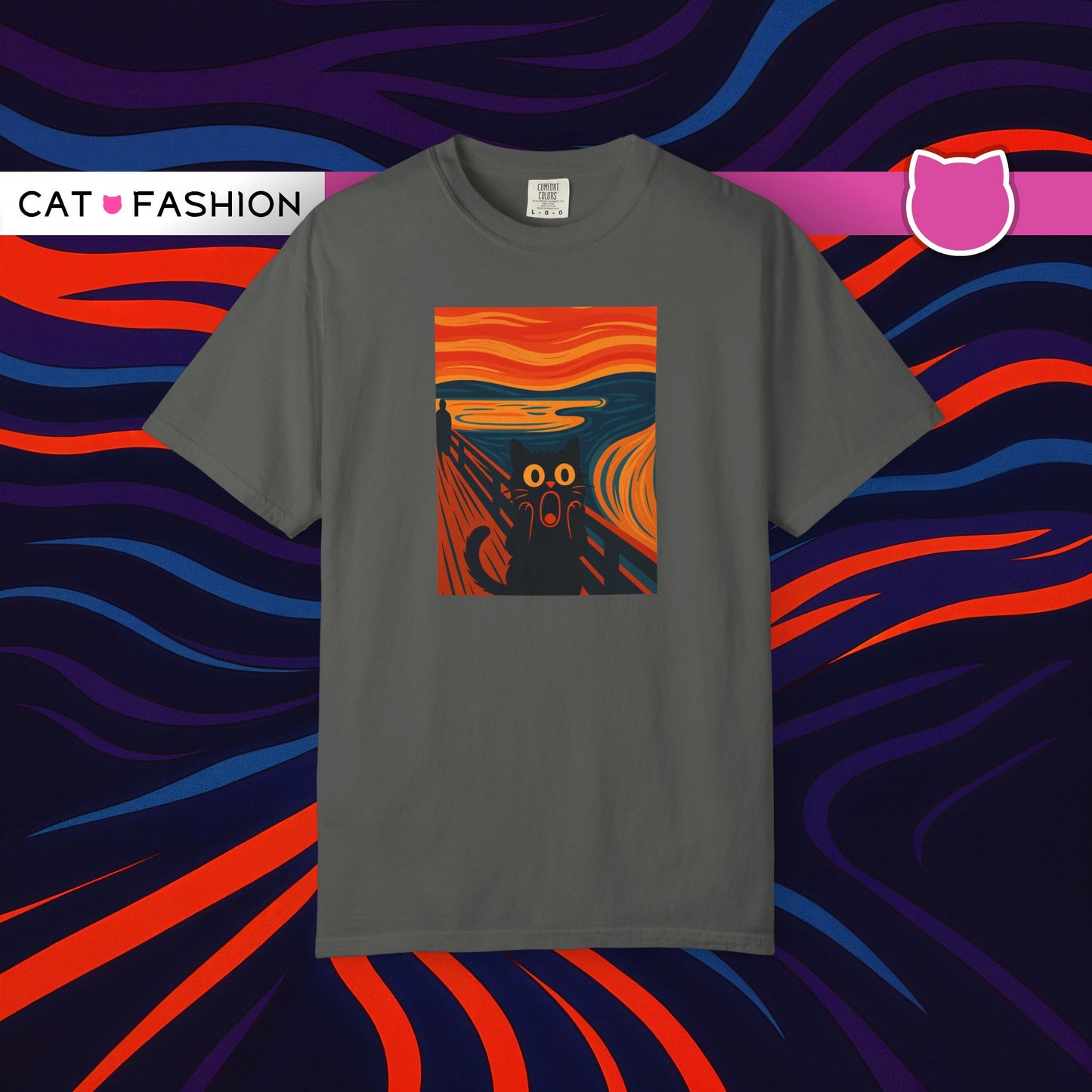 T-Shirt: The Screamed Cat - Funny Munch Scream Parody Tee - Bold Unisex Graphic Shirt for Art Fans and Cat Lovers