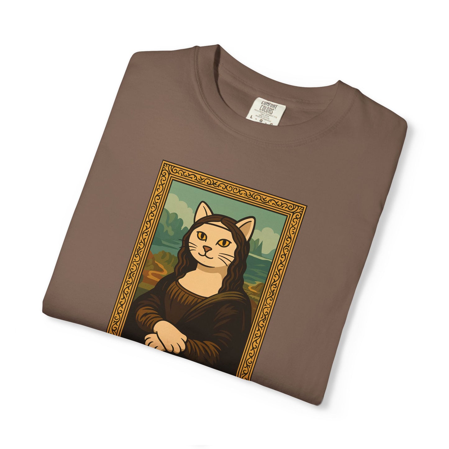 T-Shirt: Meow Mona Lisa - Cat Art Parody Graphic Tee - Leonardo da Vinci-Inspired Unisex Shirt for Cat Lovers and Art Fans