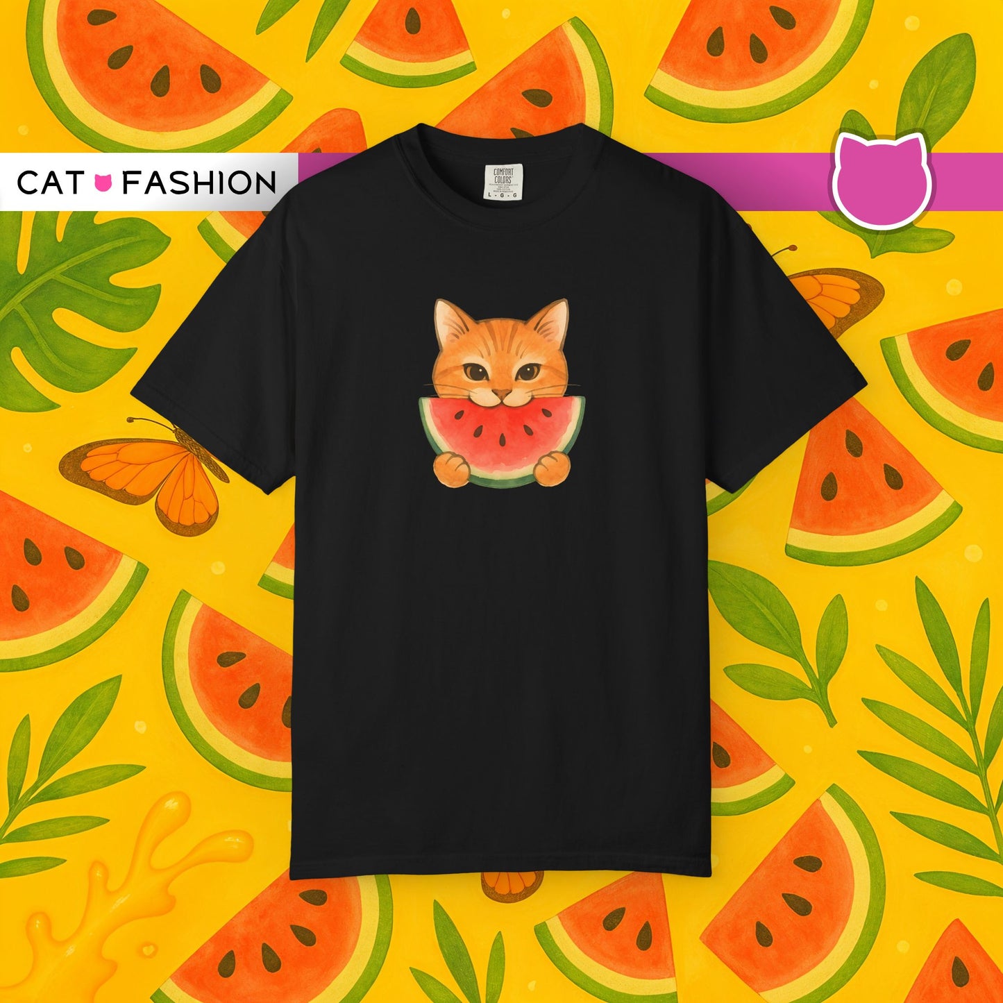 T-Shirt: Cat & Watermelon– Cute Watermelon Cat Graphic Tee – Fun Summer Fruit Unisex Shirt for Cat Lovers & Whimsical Vibes